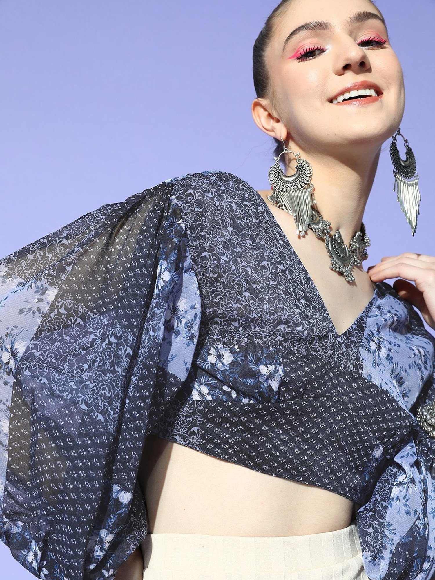 Prakrti Blue Printed Crop Top