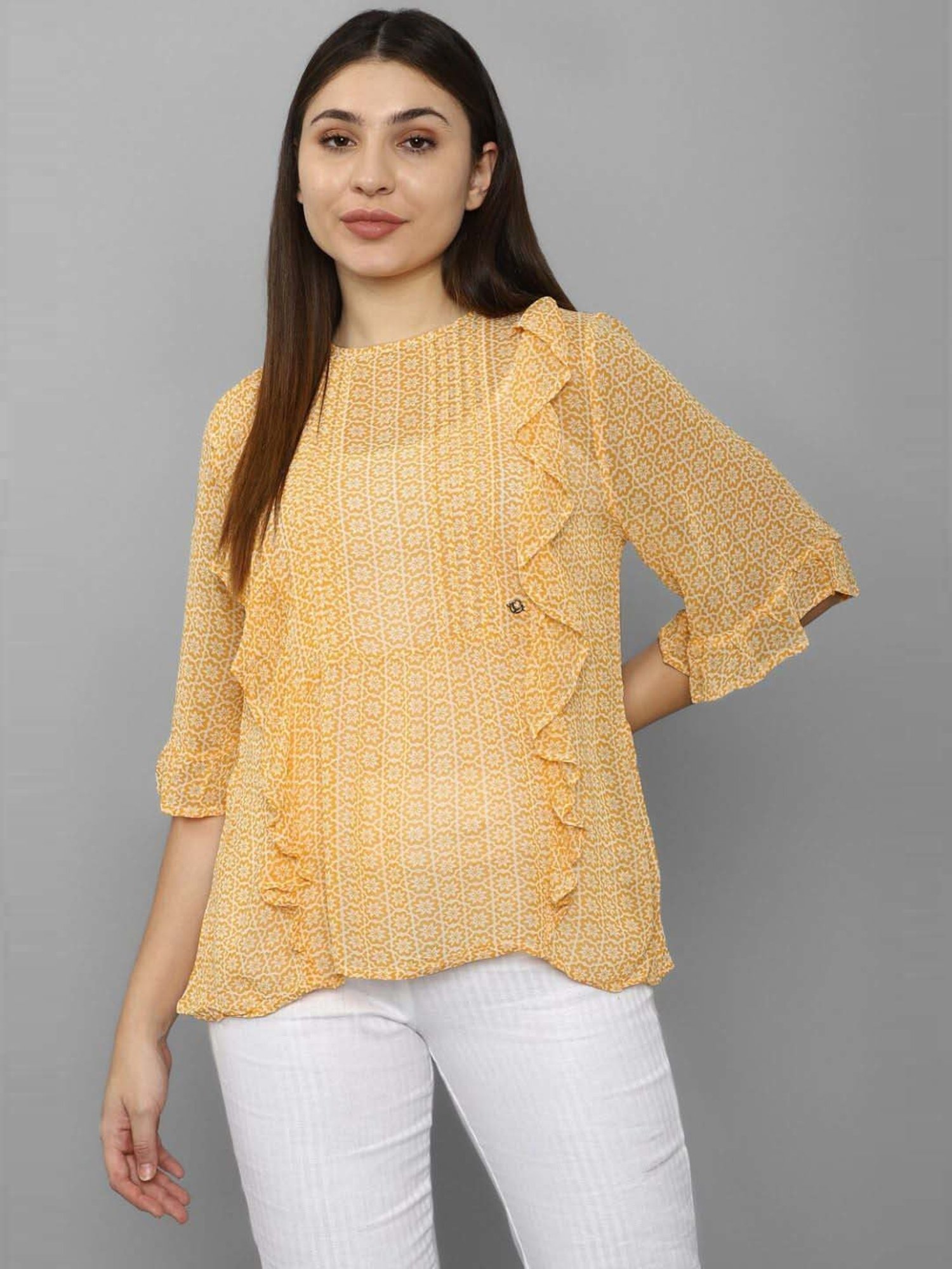 Allen Solly Yellow Printed Top