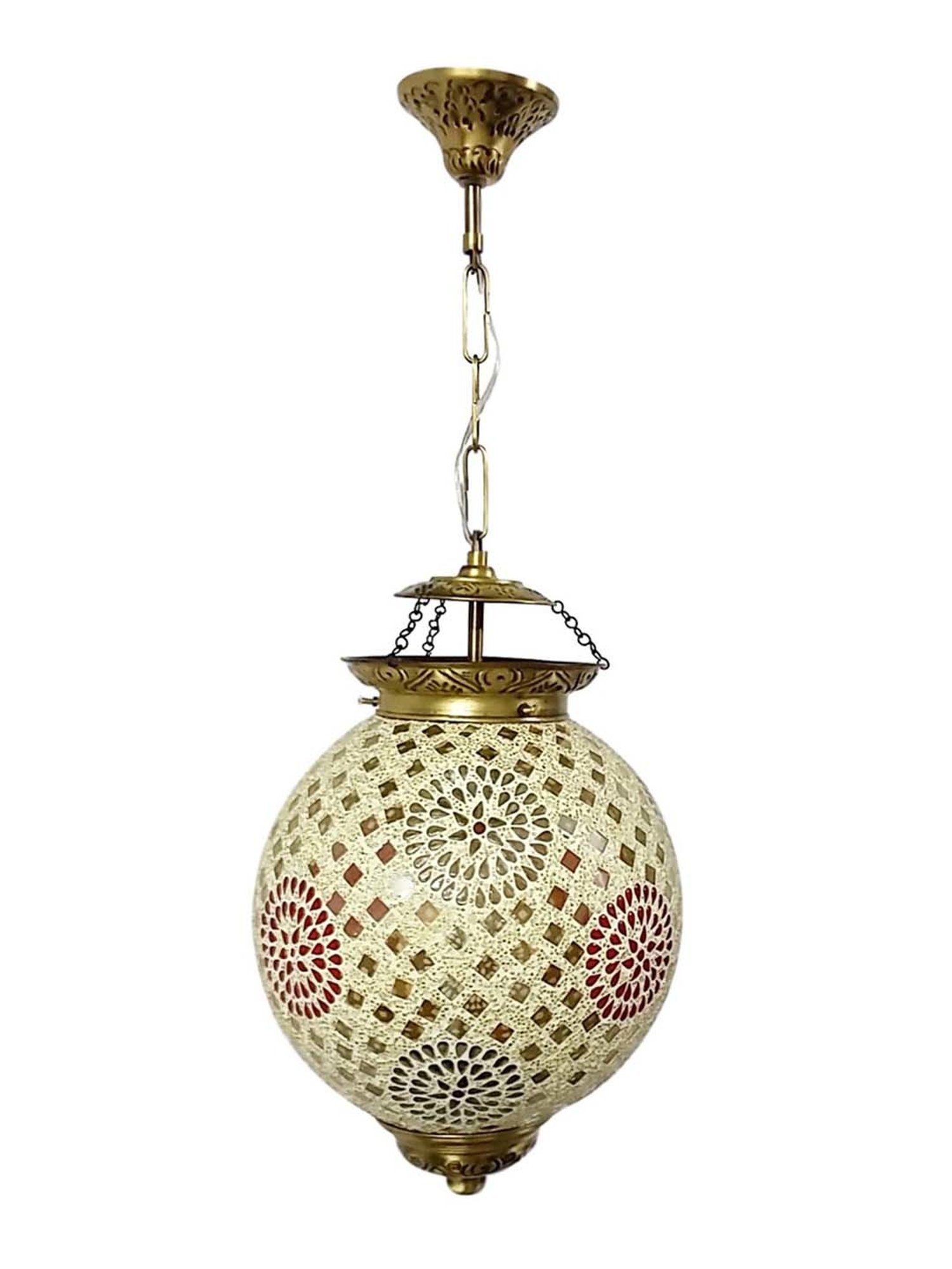 Fos Lighting 'Chandni Tilak' Antique Gold & White Brass Hanging Light - Set of 1