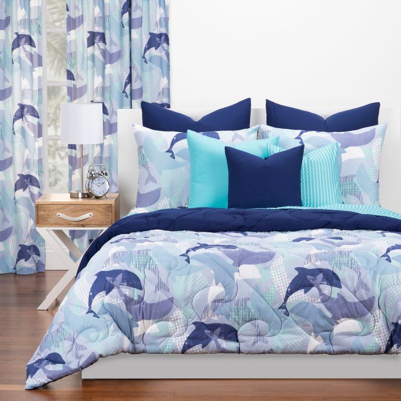 Full/Queen Life's Porpoise Reversible Comforter Set With Sham Blue - Crayola