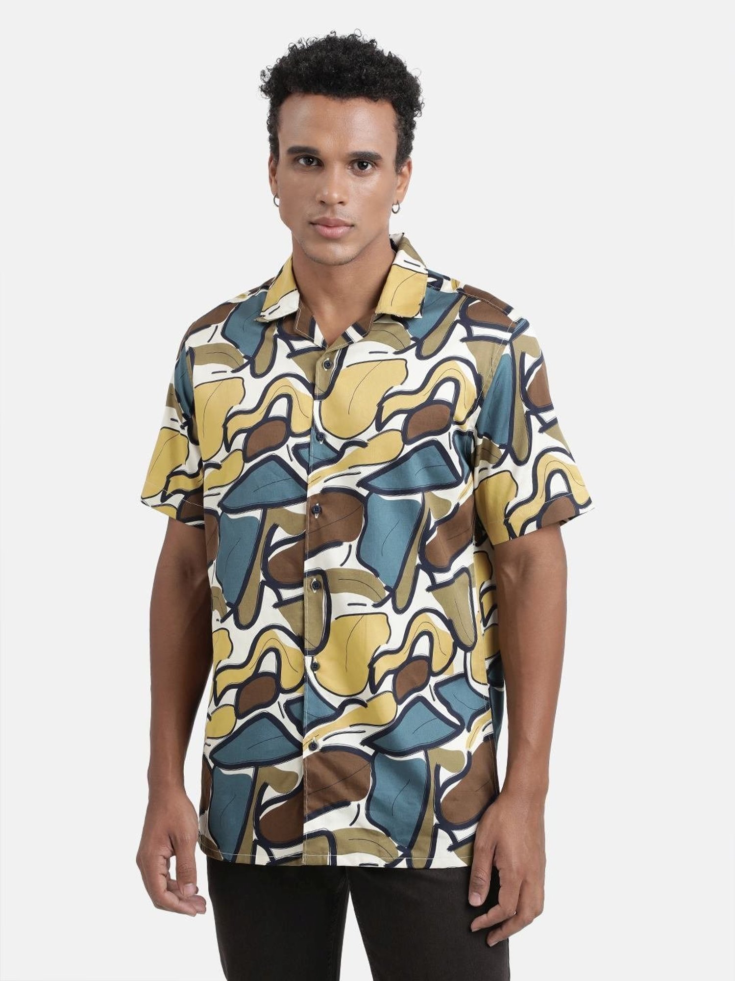 Bene Kleed Mustard Cotton Regular Fit Printed Shirt