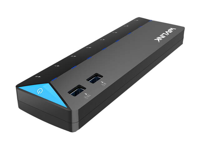 Wavlink 10-Port USB 3.0 Hub with 2x1.5A Fast USB Charging Port, 48W Power Adapter, Peripheral Sharing Switch, LED indicators, USB3.0 Splitter Up to 5Gbps for Android, Apple iOS, Windows Mobile Devices