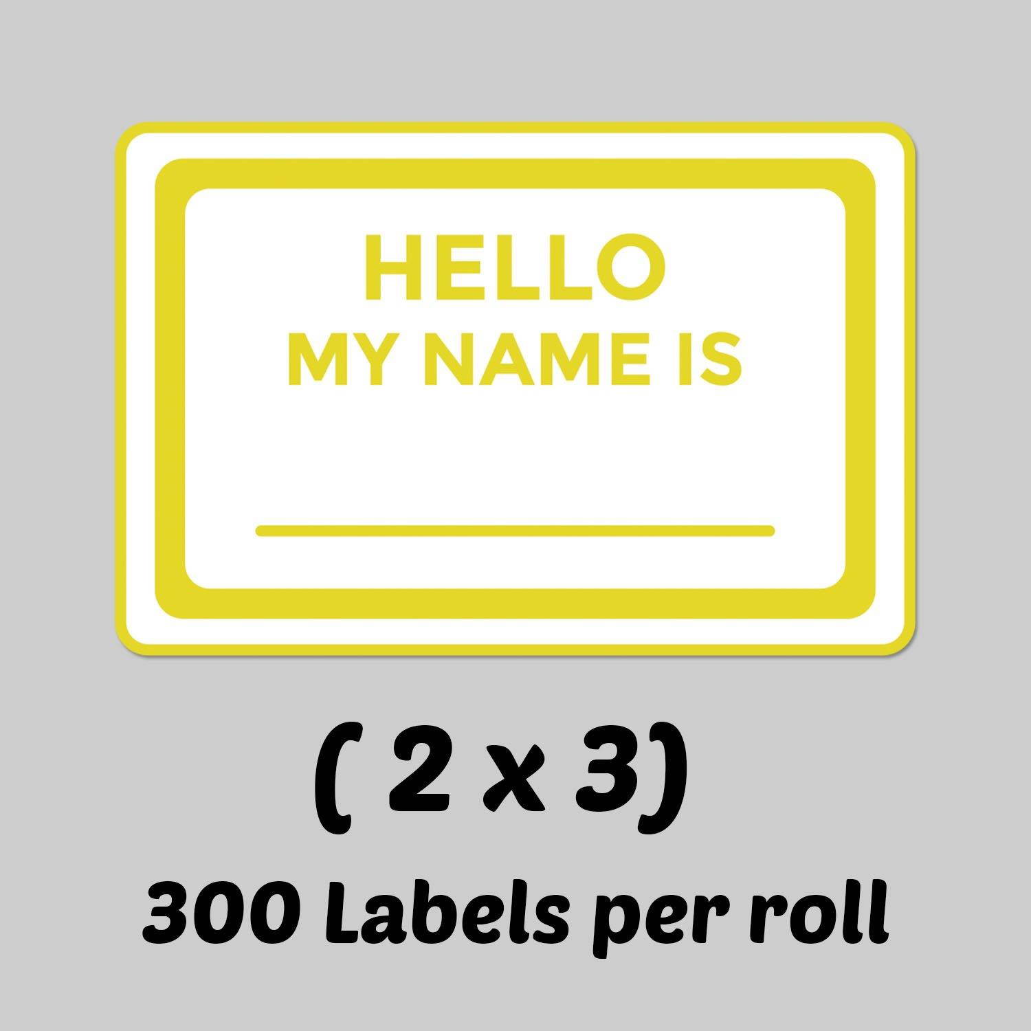 3 x 2 Inch - Hello My Names is Yellow Color Name Tag Badges Labels Stickers by Tuco Deals (Yellow, 2 Rolls Per Pack)