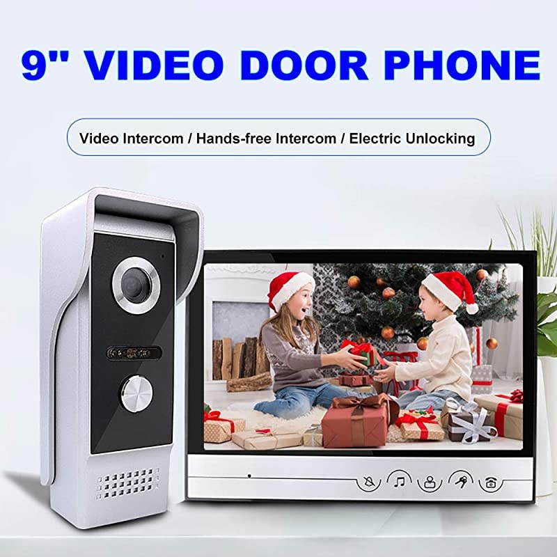 Wired Video Doorbell Intercom System 9 Inches Monitor Video Doorbell Door Phone Kits with HD Camera Support Unlock Monitoring DualWay Intercom for Villa Home Office Apartment