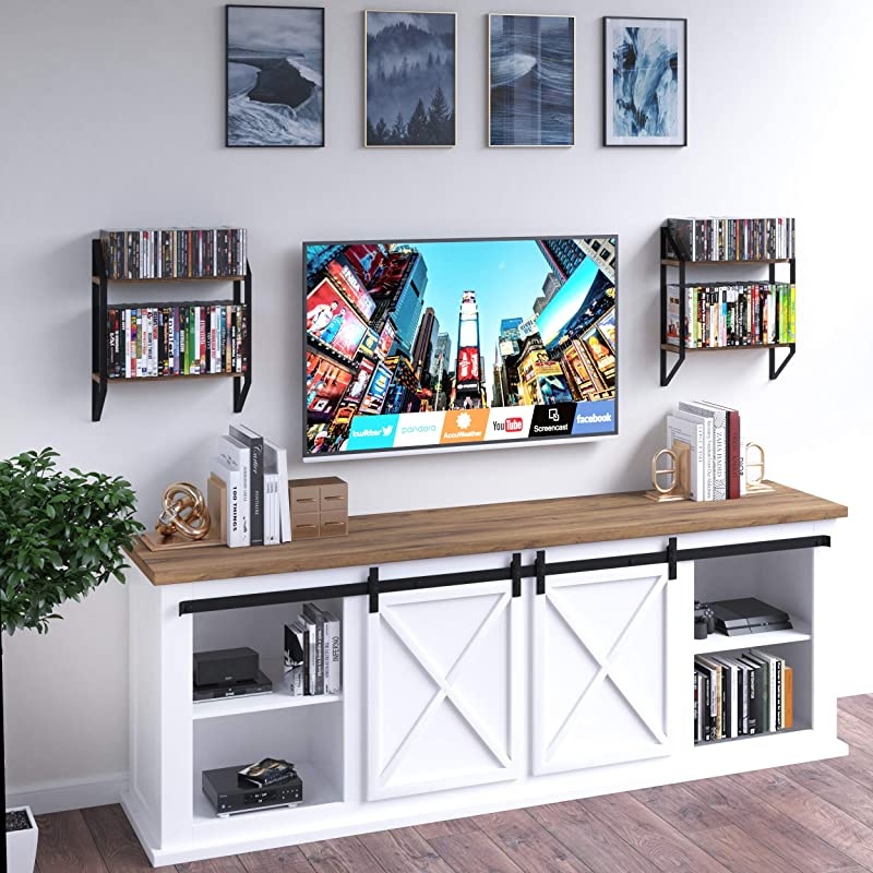 Ponza Floating Shelves for Wall Home Organization and Storage Shelf for Farmhouse Kitchen Decor Natural Burned Rustic Wood Shelf with Metal Brackets Set of 2