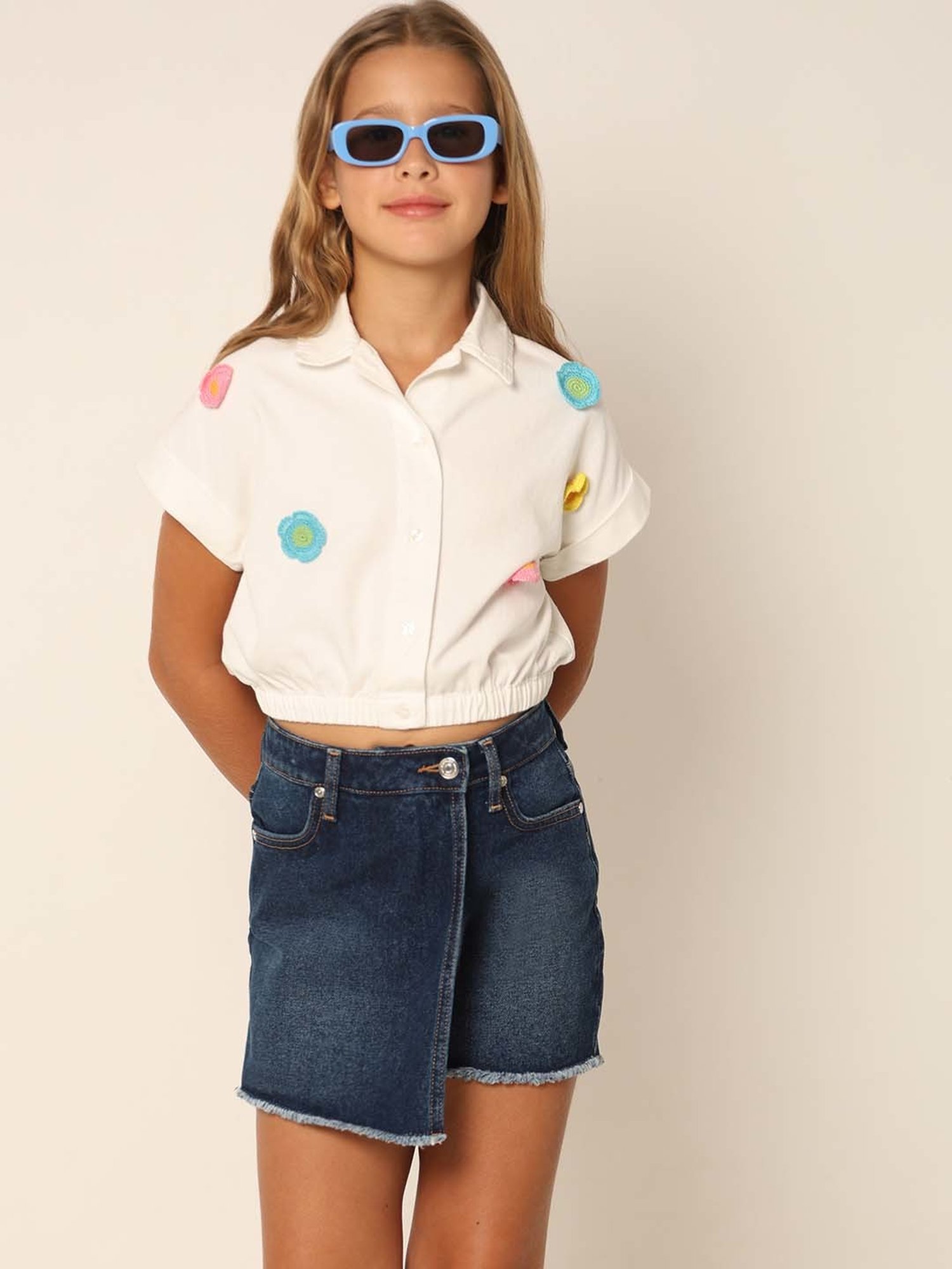 VERO MODA GIRL White Cotton Applique Shirt