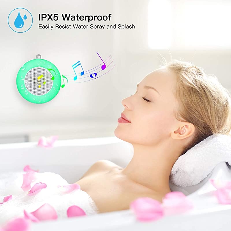 Waterproof Bluetooth Speaker  Shower Speaker Touch Control 3 Warm Light amp 7 Colors Night Light Portable Wireless Speaker with HD Sound8H PlayFMHandsFree for HomeOutdoor Travel