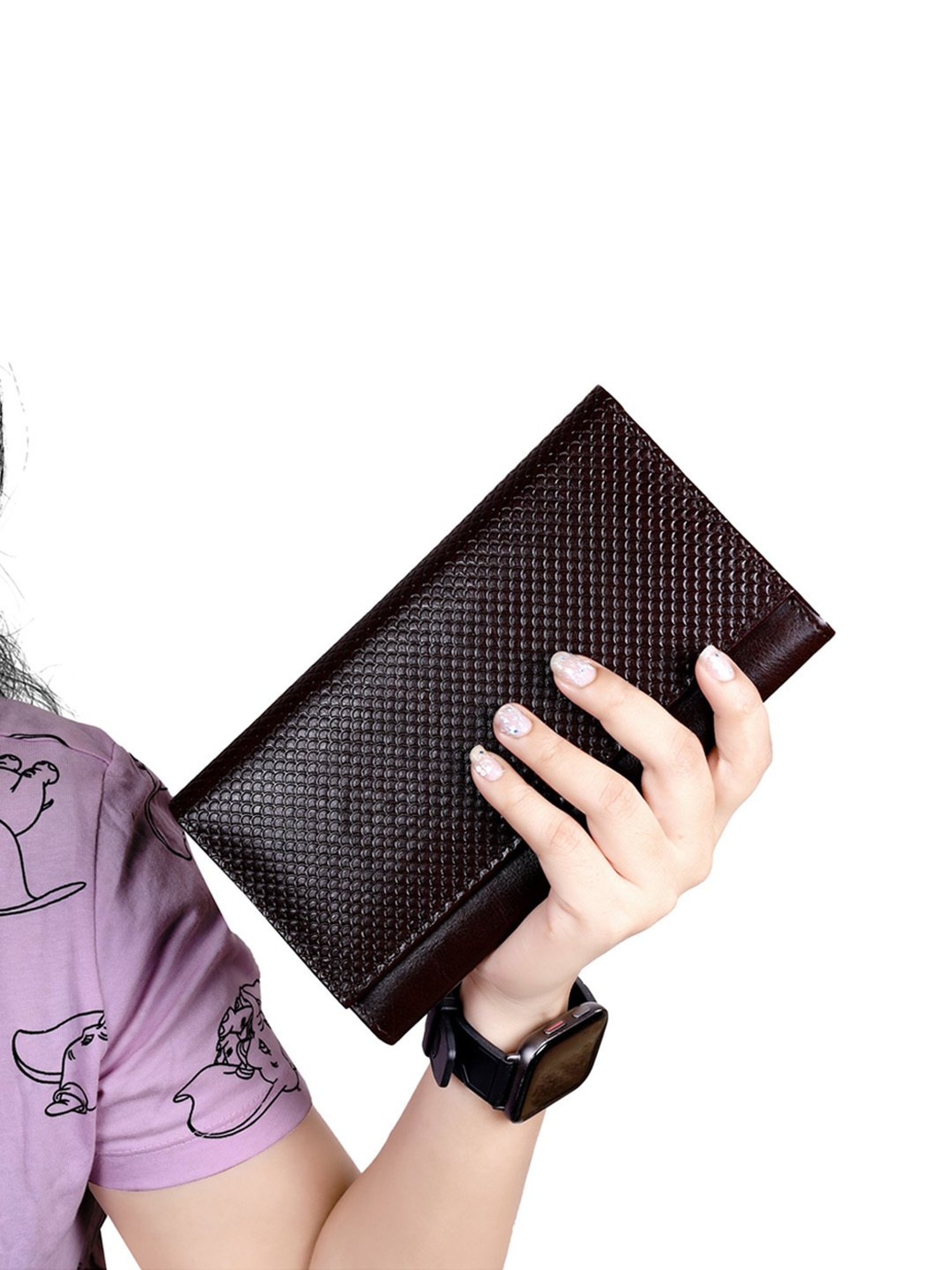 Abeeza Brown Textured Leather Large Clutch