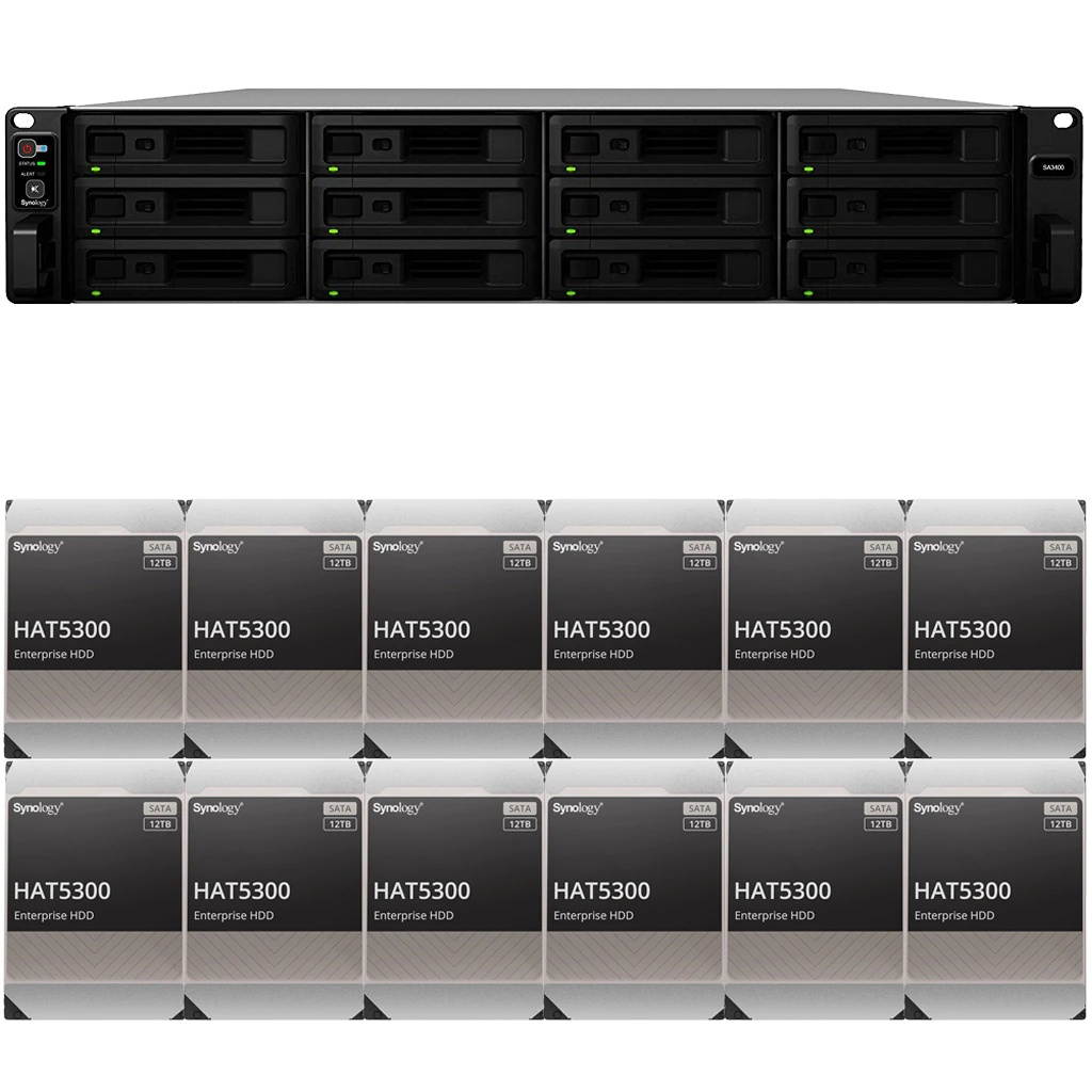 Synology SA3400 Enterprise NAS with 16GB RAM and 144TB (12 x 12TB) of HAT5300 Synology Enterprise Drives Fully Assembled and Tested By CustomTechSales