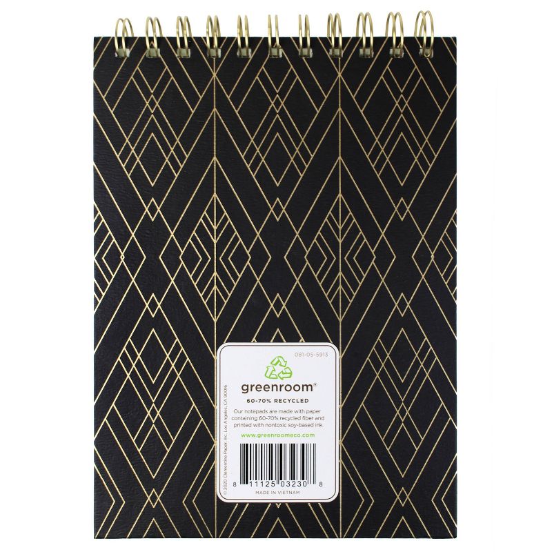 6" x 8" 100 Sheet Lined Spiral Notepad Black/Gold Foil - greenroom