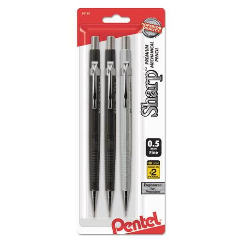 Pentel P205MBP3M Sharp Mechanical Drafting Pencil, 0.5 Mm, Assorted Barrels, 3/Pack