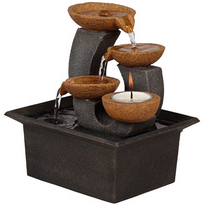 John Timberland Zen Indoor Tabletop Water Fountain 7" High Tea Candle Cascading Cups for Table Desk Office Home Bedroom
