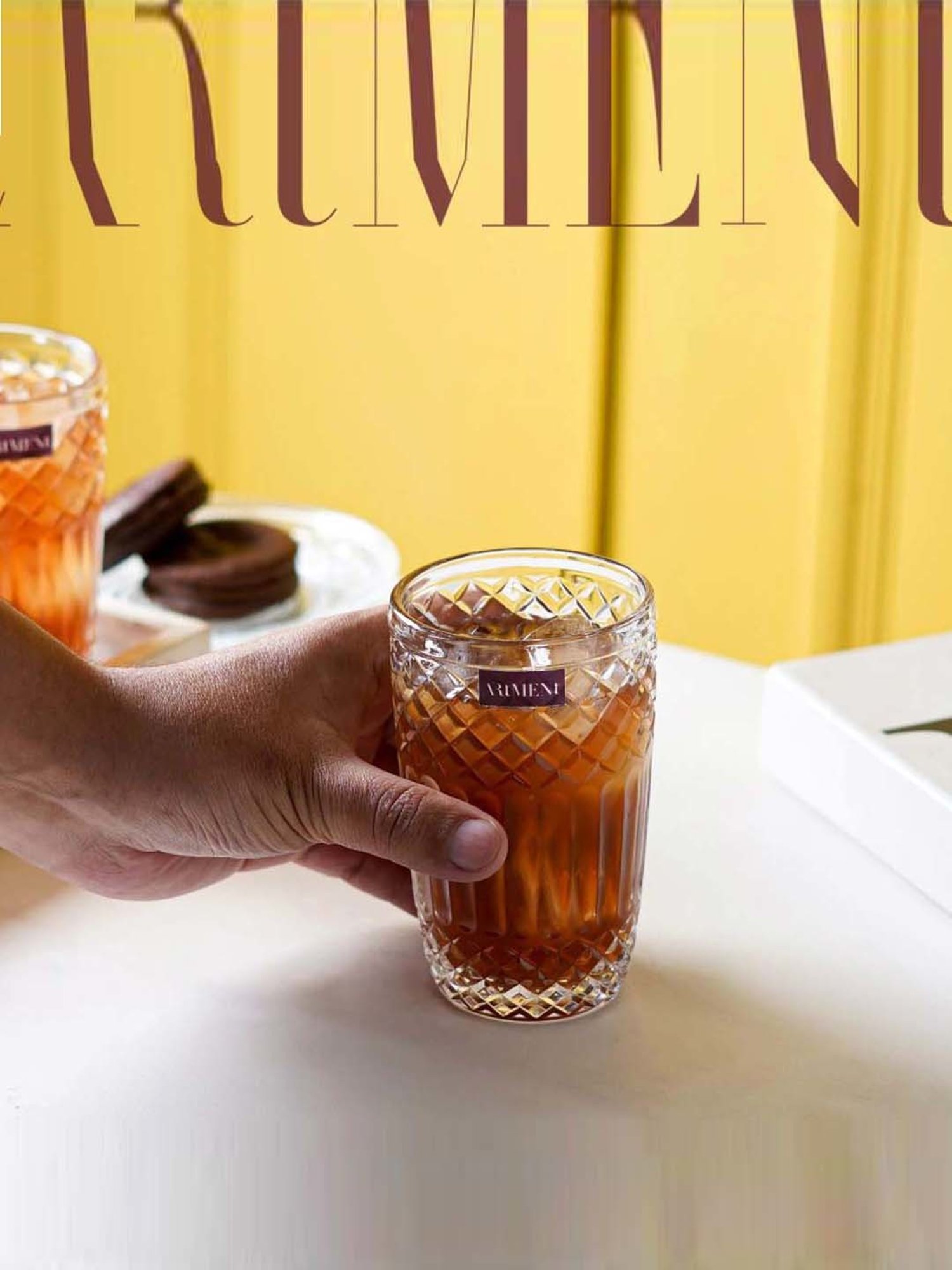 The Artment Boho Diamond Transparent Crystal Tumbler (0.39 L) - Set of 4