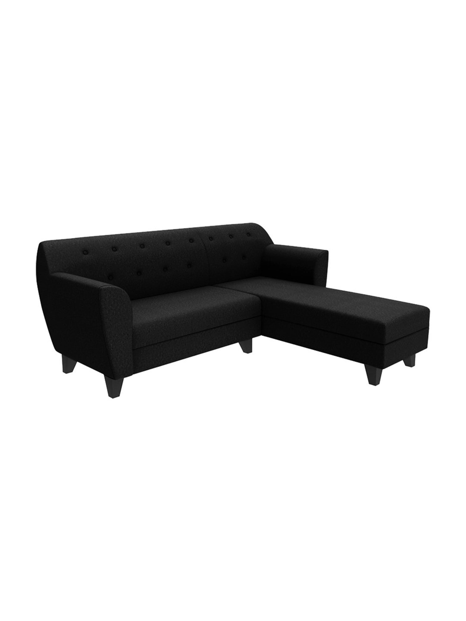Trevi Mystic Black Fabric & Neem Wood 5 Seater RHS Sectional Sofa