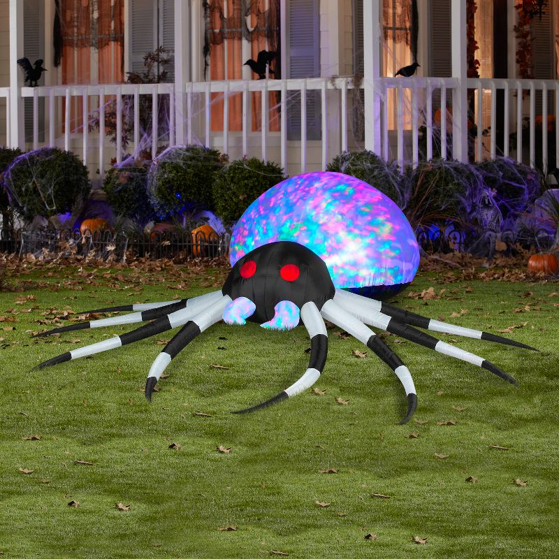 Gemmy Projection Airblown Kaleidoscope Black/White Spider (RGB), 2.5 ft Tall, Multicolored