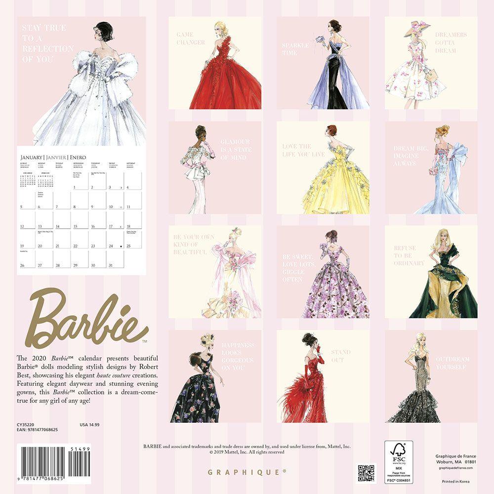 Graphique Classic Barbie Wall Calendar - 16-Month 2020 Calendar, 12"x12" w/ 3 Languages, 4-Month Preview, & Marked Holidays