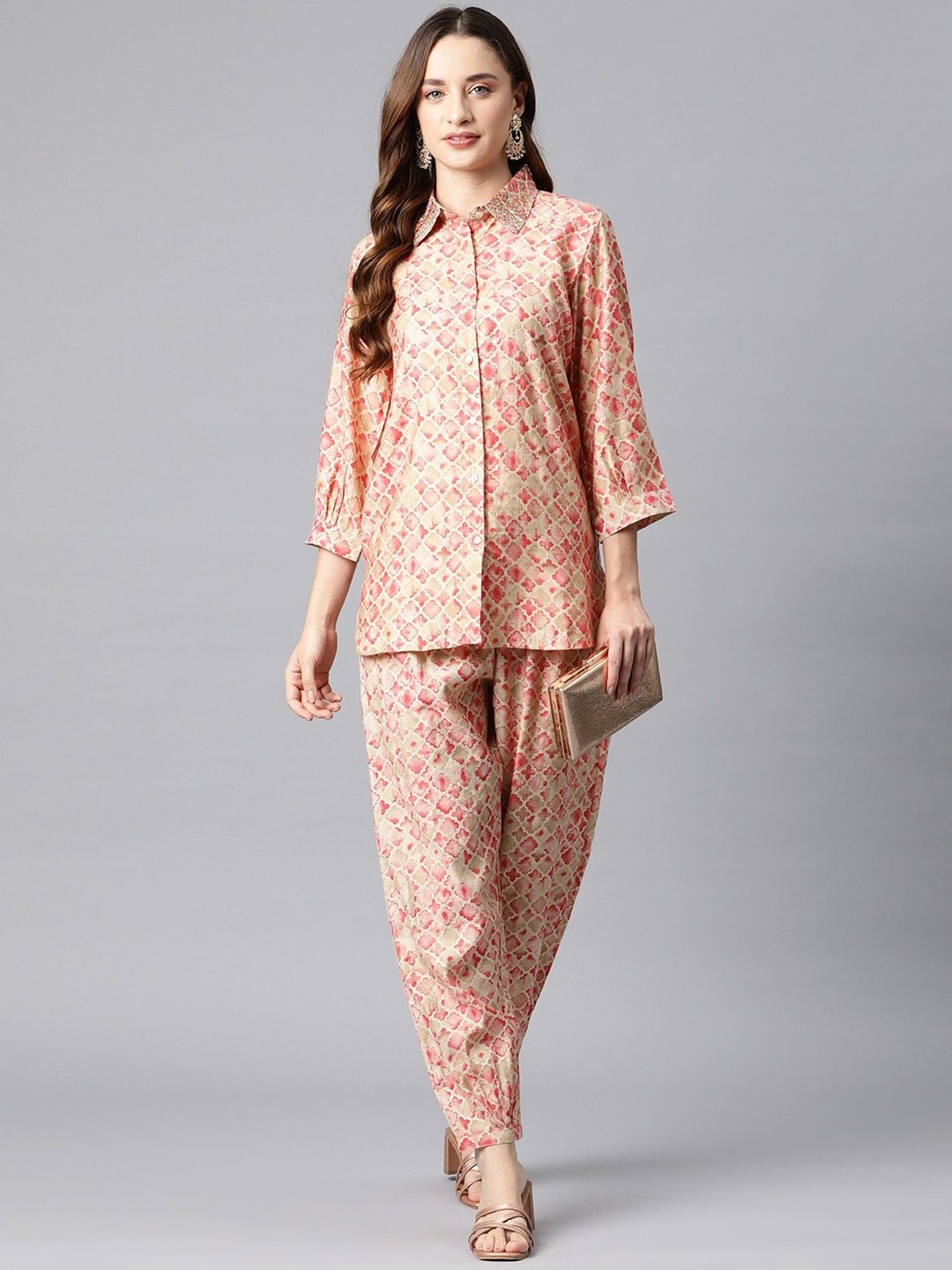 Melon by PlusS Blue Printed Shirt Pant Set