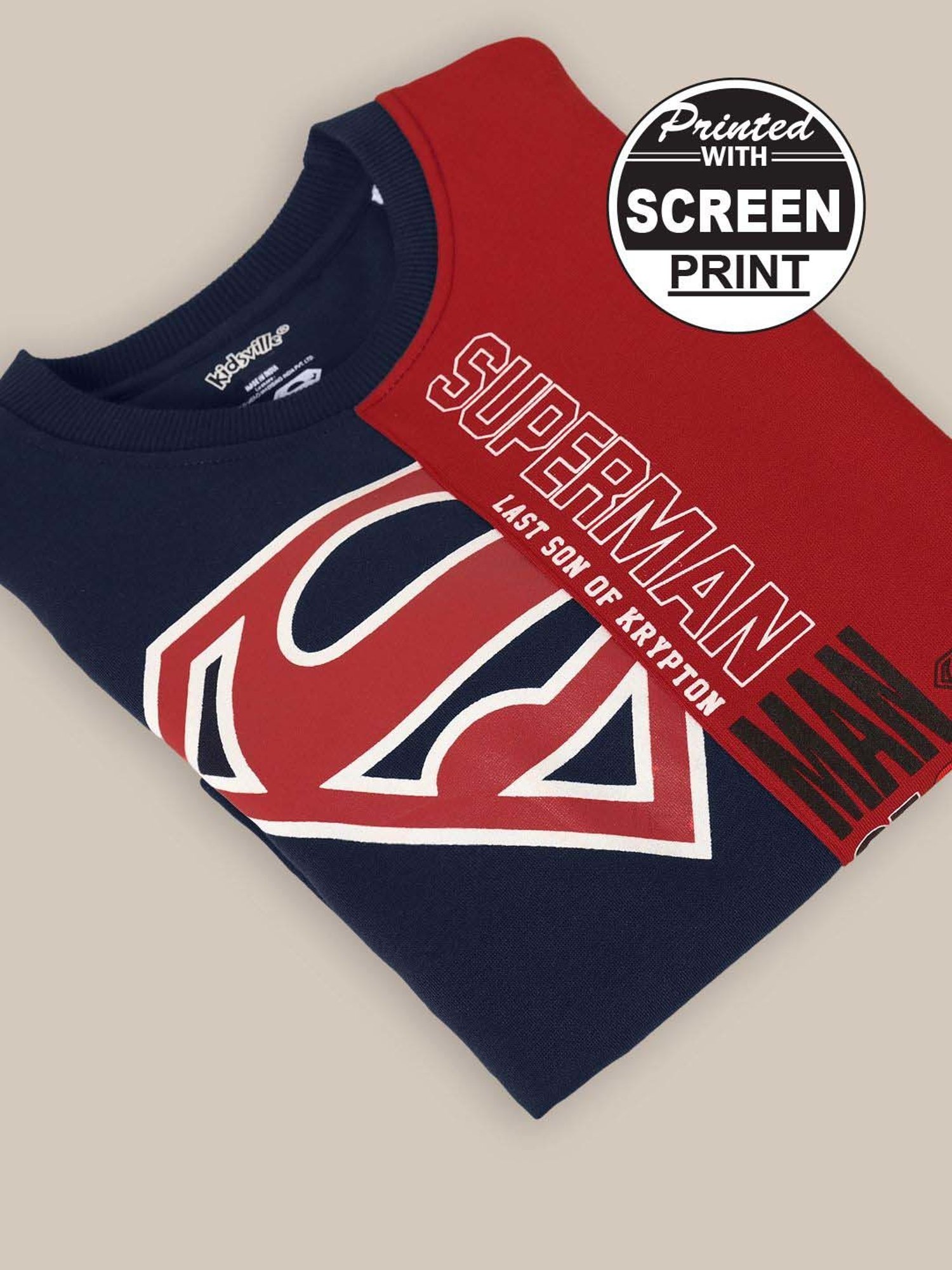 Kidsville Navy & Red Cotton Printed Full Sleeves Superman Sweatshirt