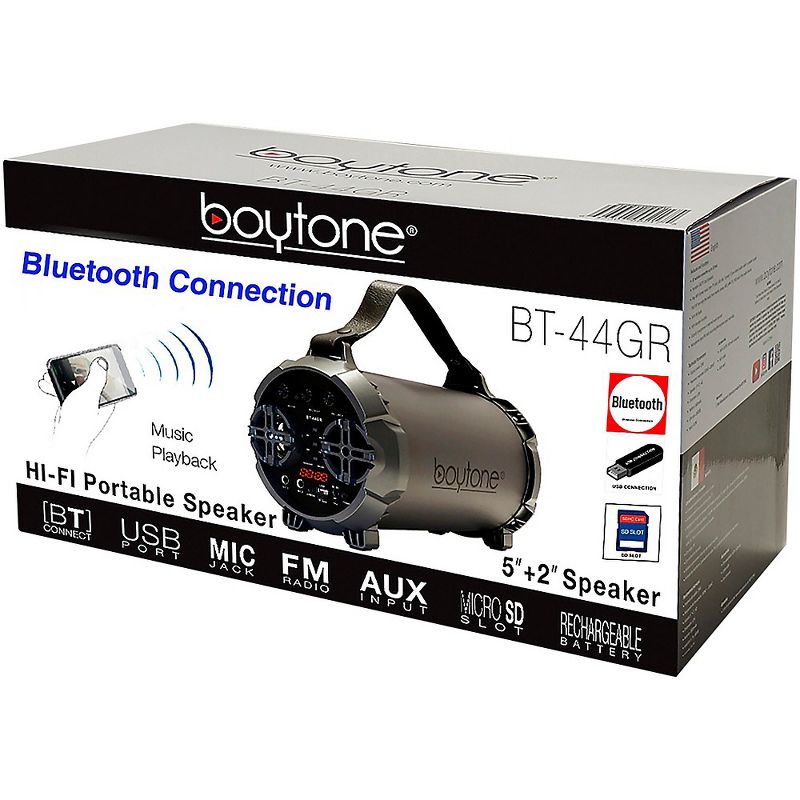 Boytone BT-44 Portable Bluetooth Hi-Fi Cylinder Speaker Matte Grey