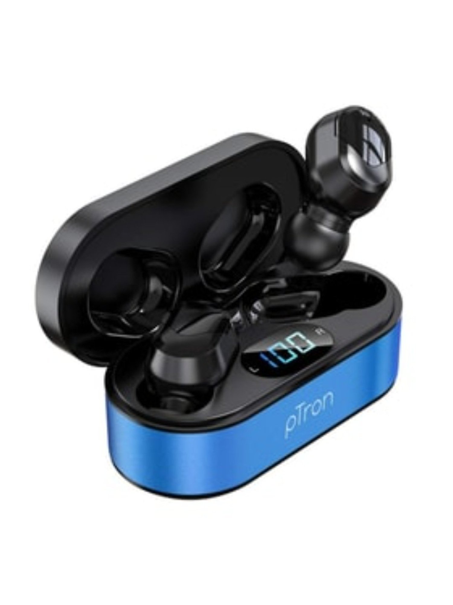 PTron Bassbuds Plus True Wireless Bluetooth 5.0 Earbuds, Digital Display & with Mic (Blue & Black)