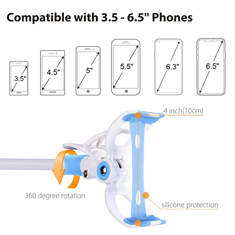 Cell Phone Clip Holder for Bed Universal Gooseneck Adjustable Clamp Lazy Mount Flexible Long Arm Bracket for 3565 Phones Mobile Neck Stand Strap Wrap iPhone Accessories Gadgets CP901