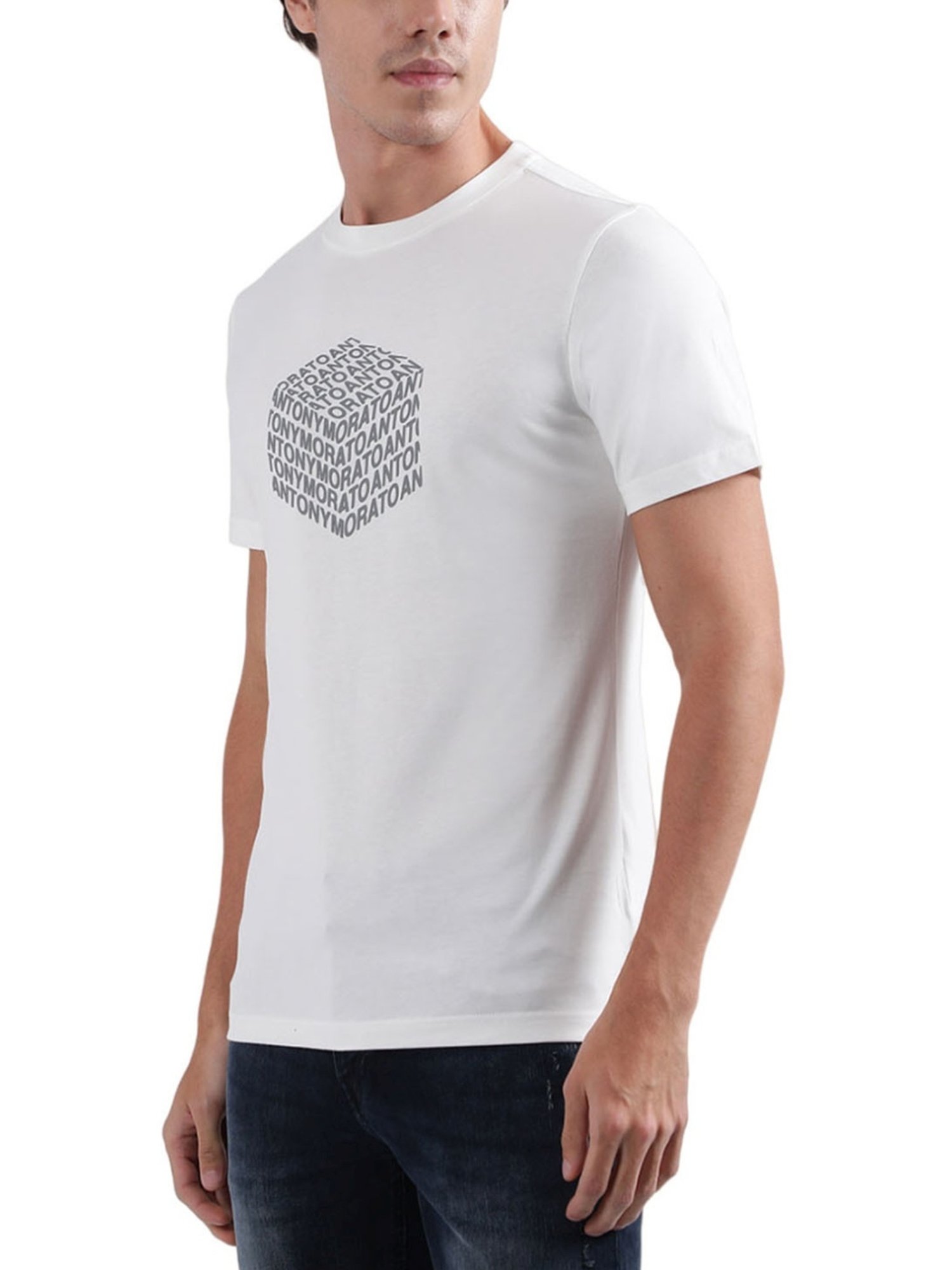 Antony Morato White Cotton Regular Fit Printed T-Shirt