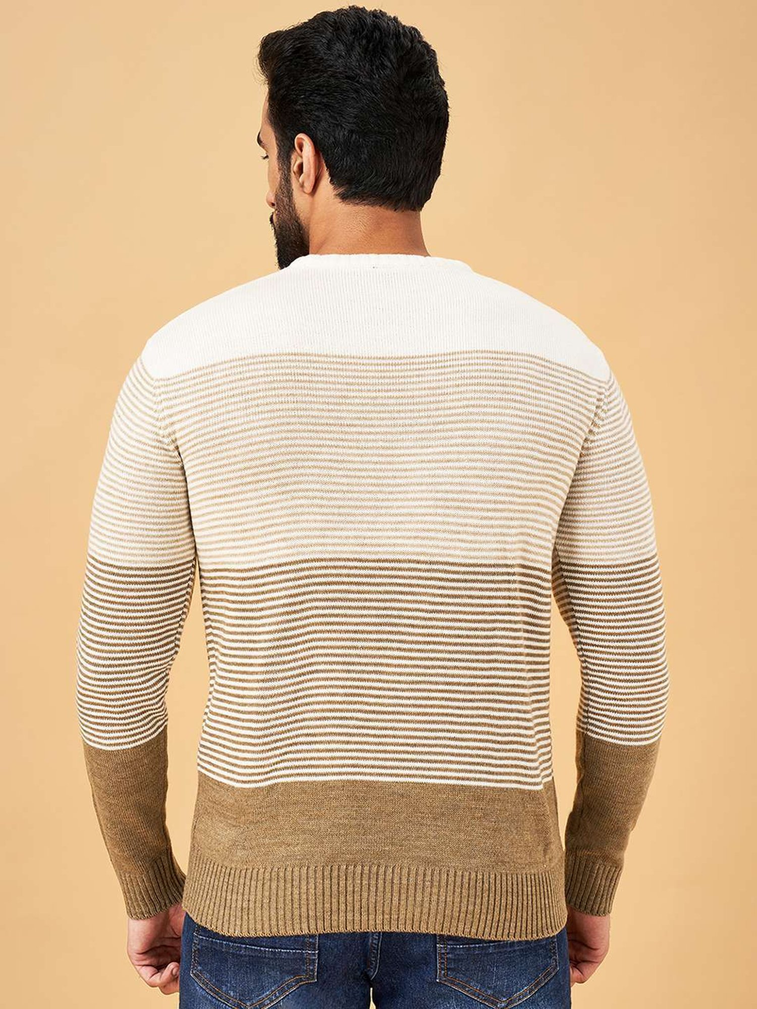 YU by Pantaloons Brown Regular Fit Striped Sweater