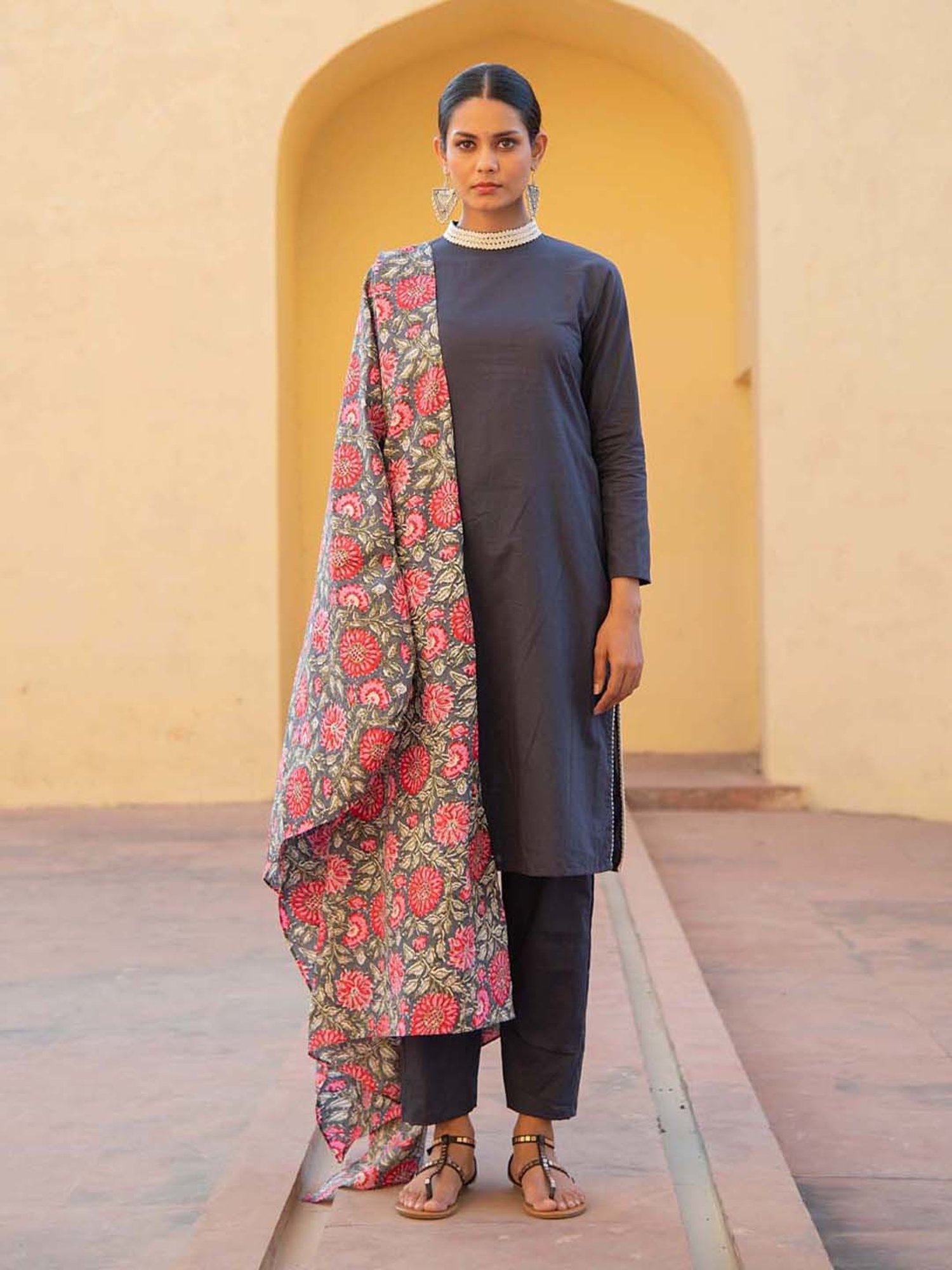 KAORI BY SHREYA AGARWAL Blue Cotton Kurta Pant Set With Dupatta