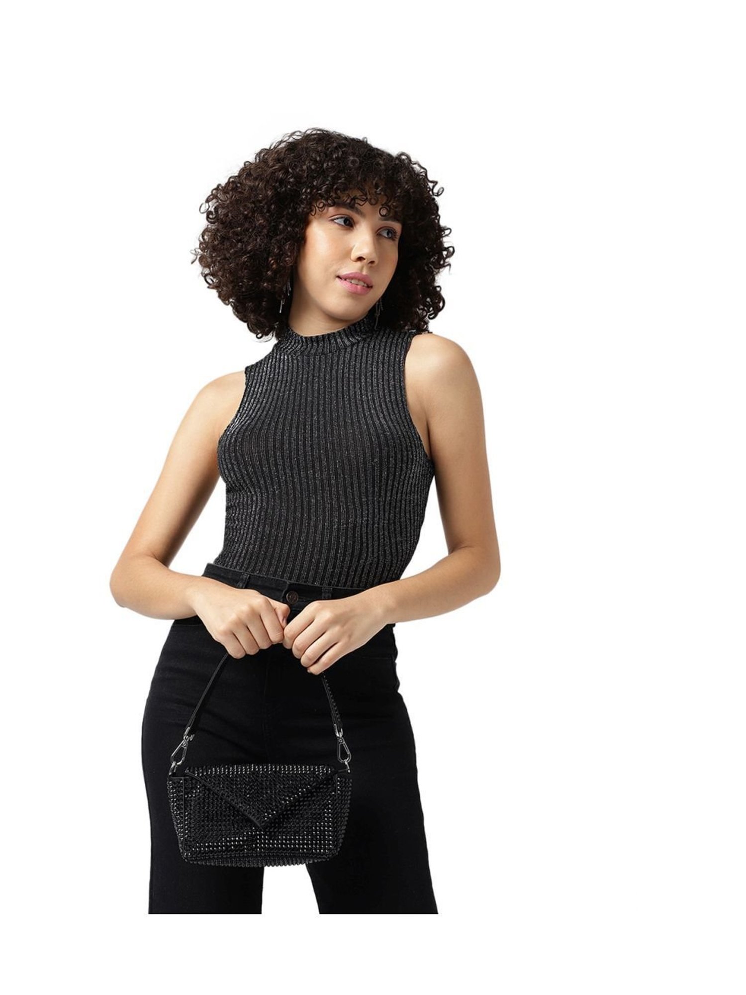 Gedebe Black My Love Crystal Jet Medium Shoulder Bag