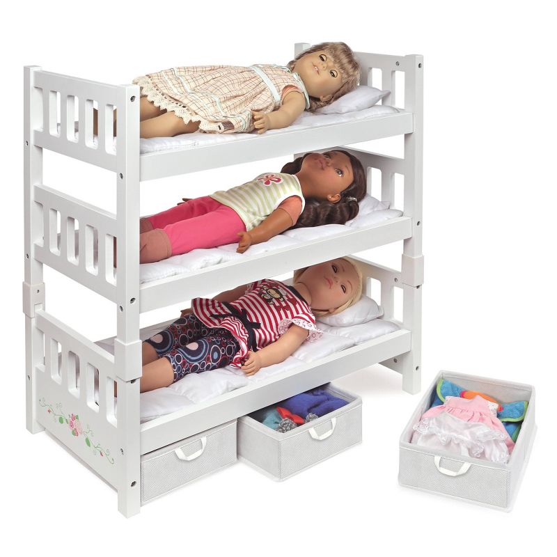 Badger Basket 1-2-3 Convertible Doll Bunk Bed with Bedding and Baskets - White Rose
