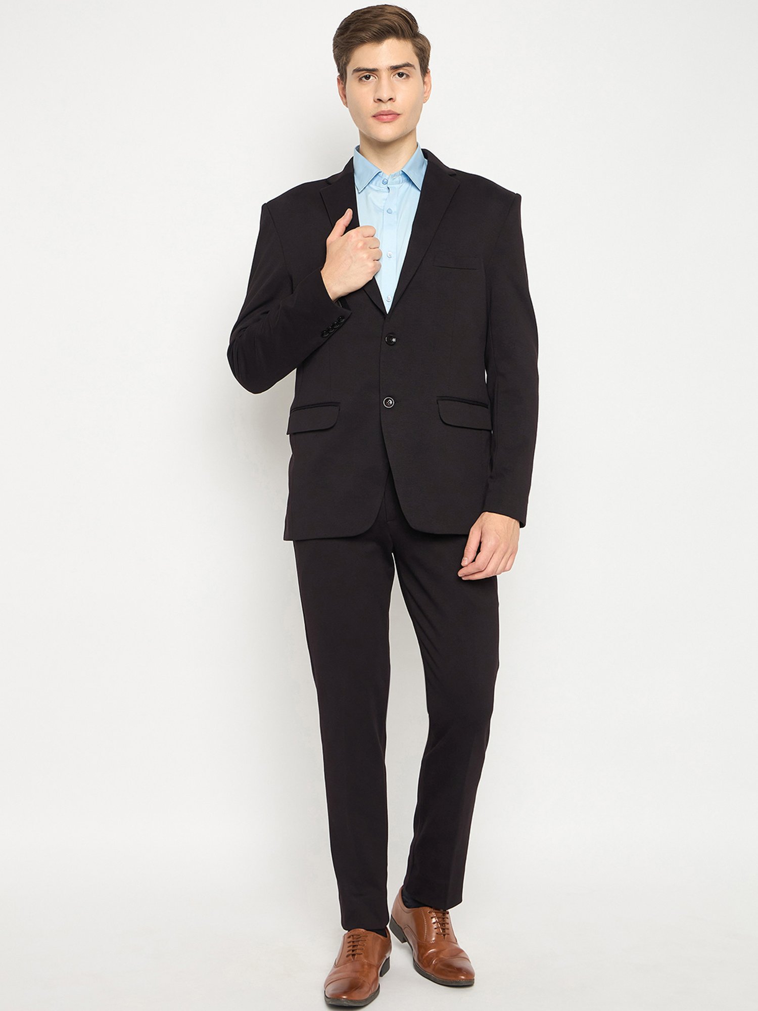 Club York Black Regular Fit Two Piece Suit
