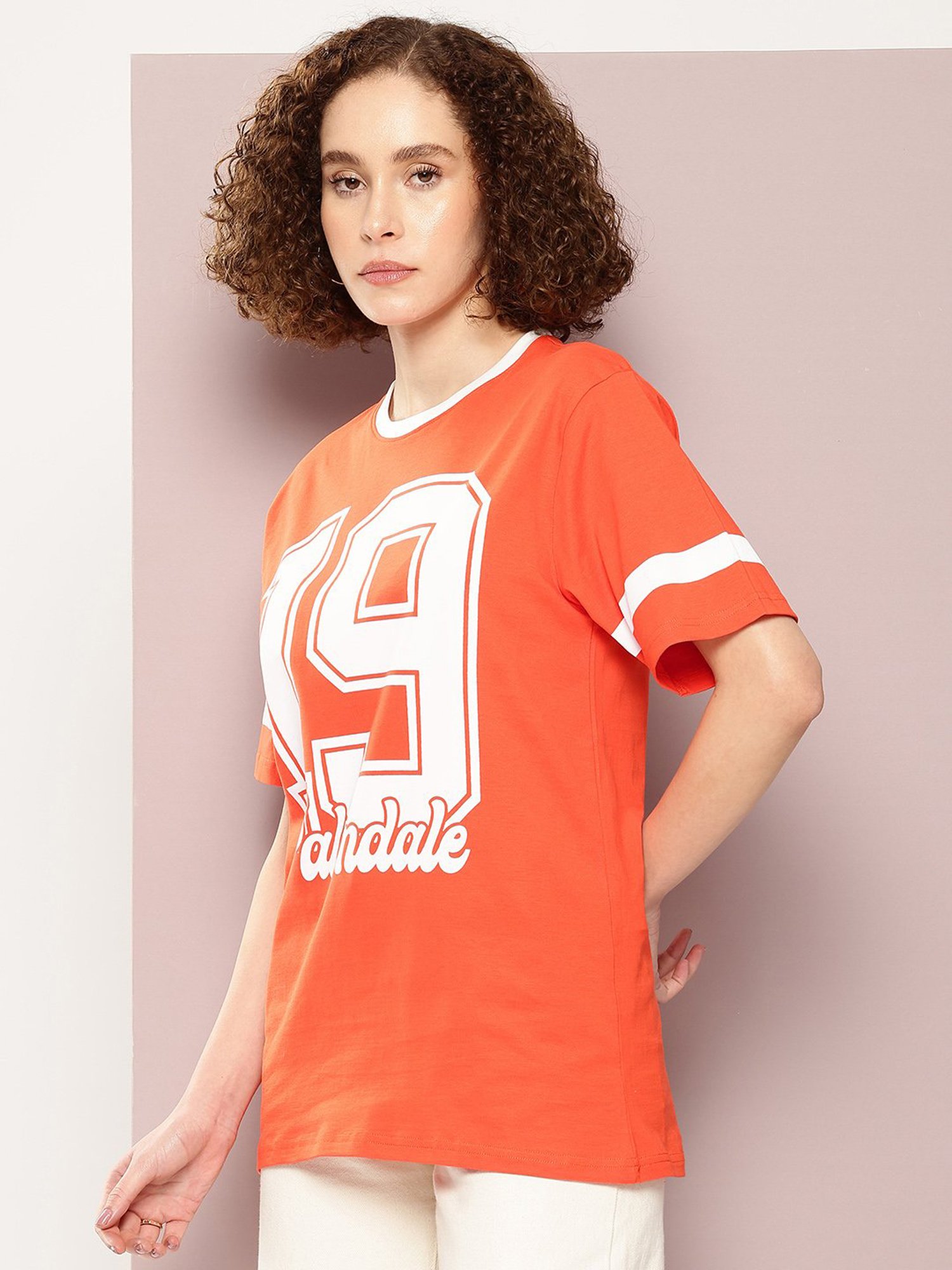 Dillinger Orange Cotton Graphic Print Oversized T-Shirt