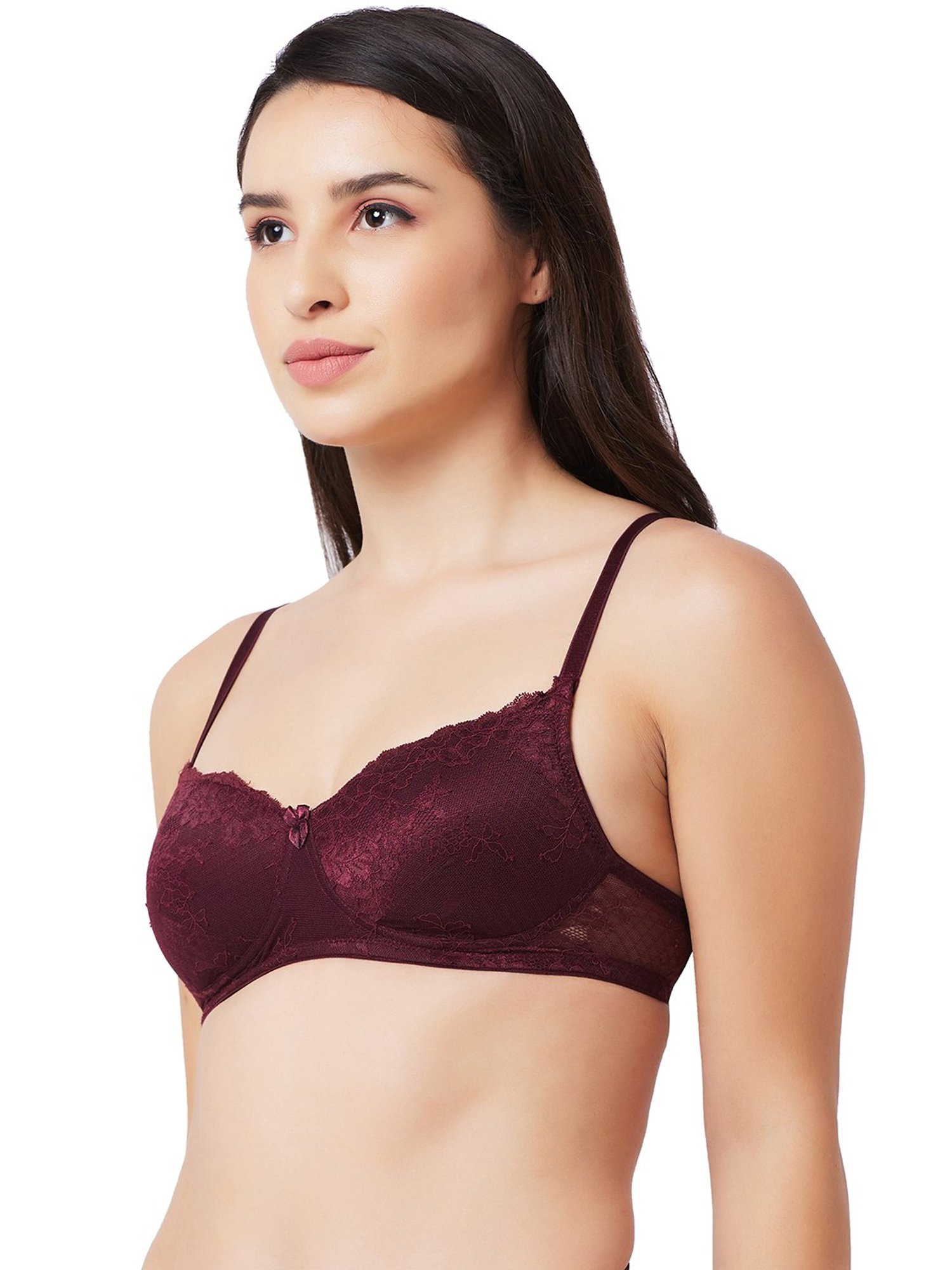 Candyskin Wine Lace Medium Coverage Adjustable Strap Everyday Bra
