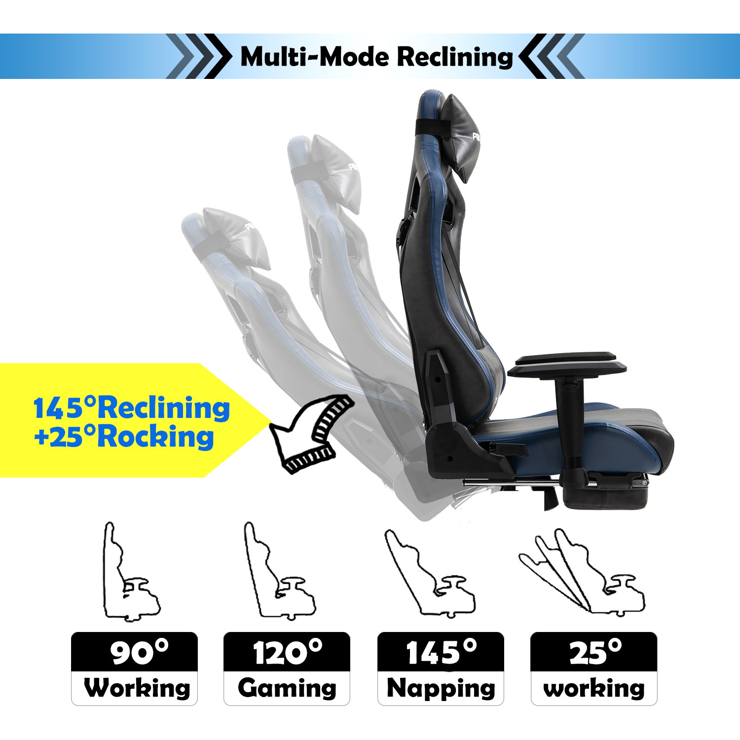 Walsport High-Back Racing Gaming Chair Office Chair Recliner Computer Chair Adjustable PU Leather Desk Chair with Massage Lumbar Support Footrest