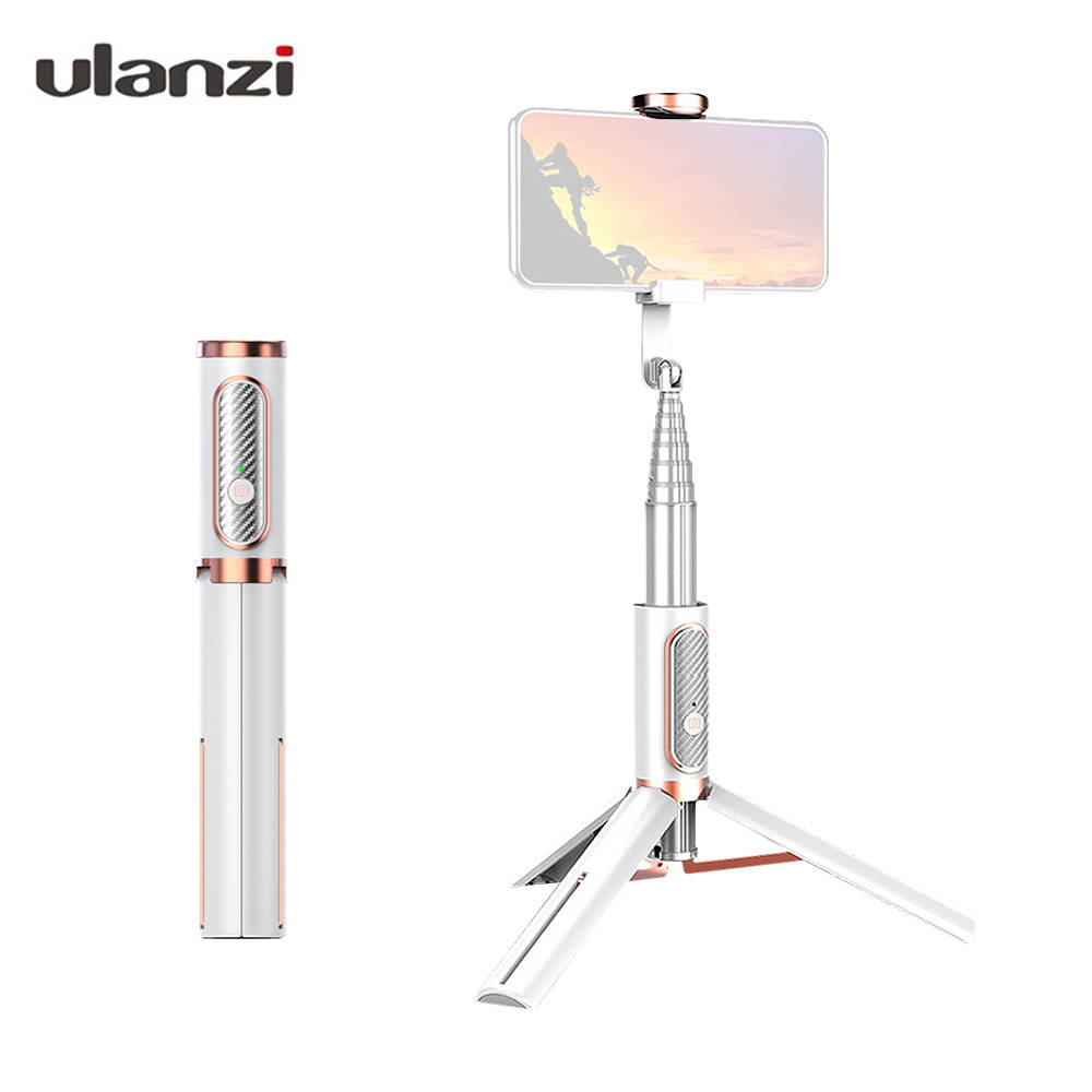 Ulanzi SK-01 Integrated Design Selfie Rod Wireless BT Remote Control Stable Tripod Bracket Portable Retractable Selfie Pole with Phone Bracket for Shooting Photos Videos Live Streaming White