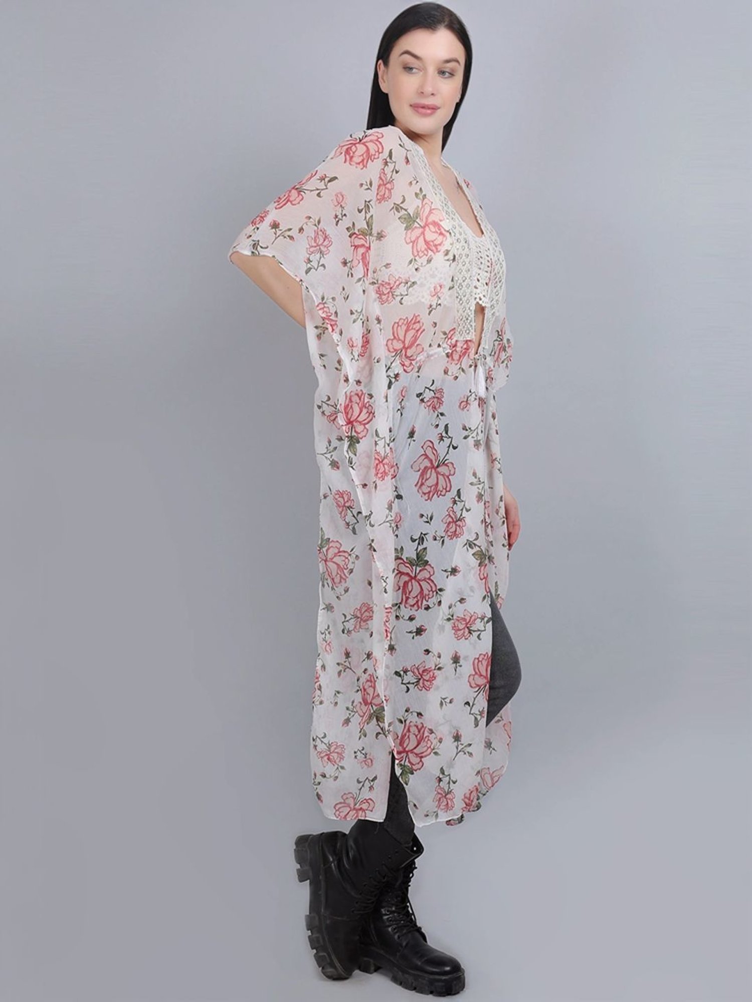 mod & shy White Printed Long Shrug