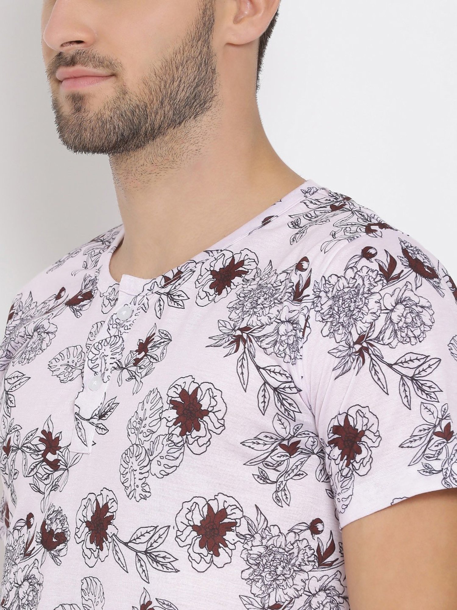 Hangup Plus White Regular Fit Printed Henley T-Shirt