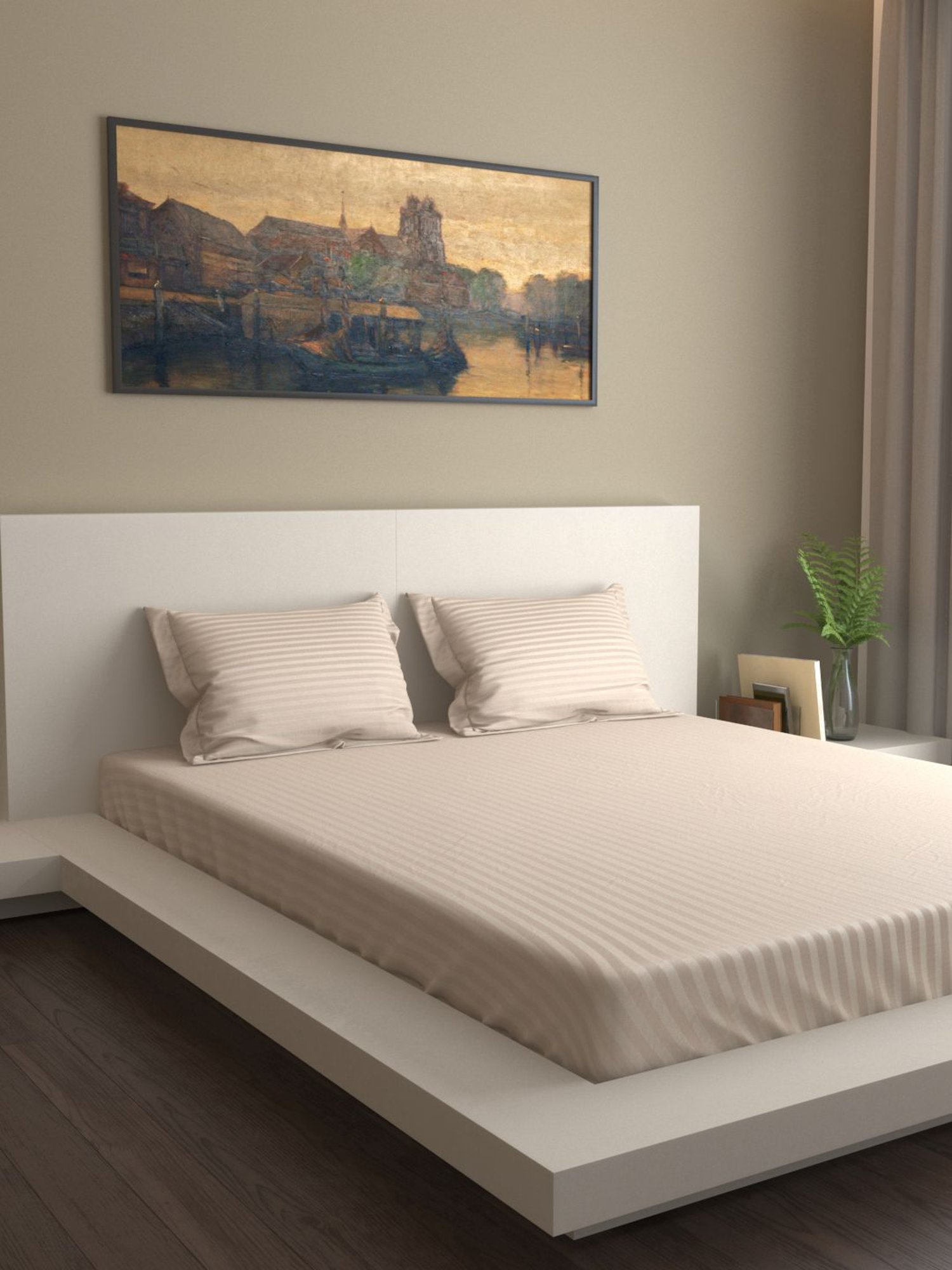 Mark Home Premium Stripes 400 TC Beige Bed Sheet Set