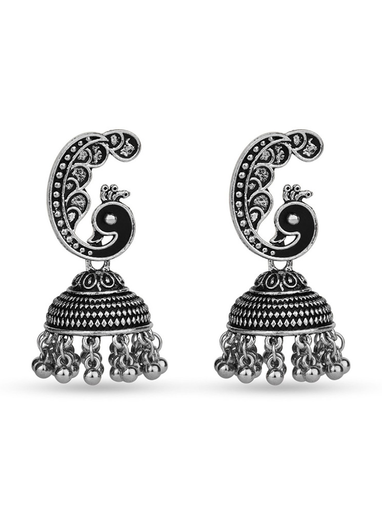 Fida Peacock Black Jhumki Earrings
