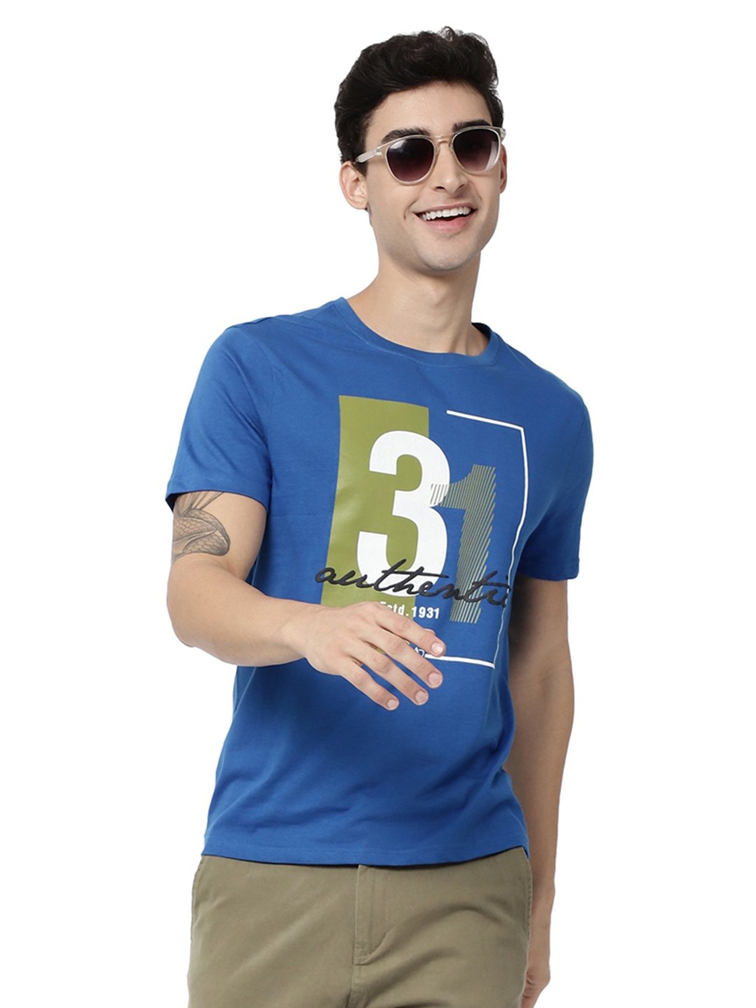 AD by Arvind Royal Blue Crew T-Shirt