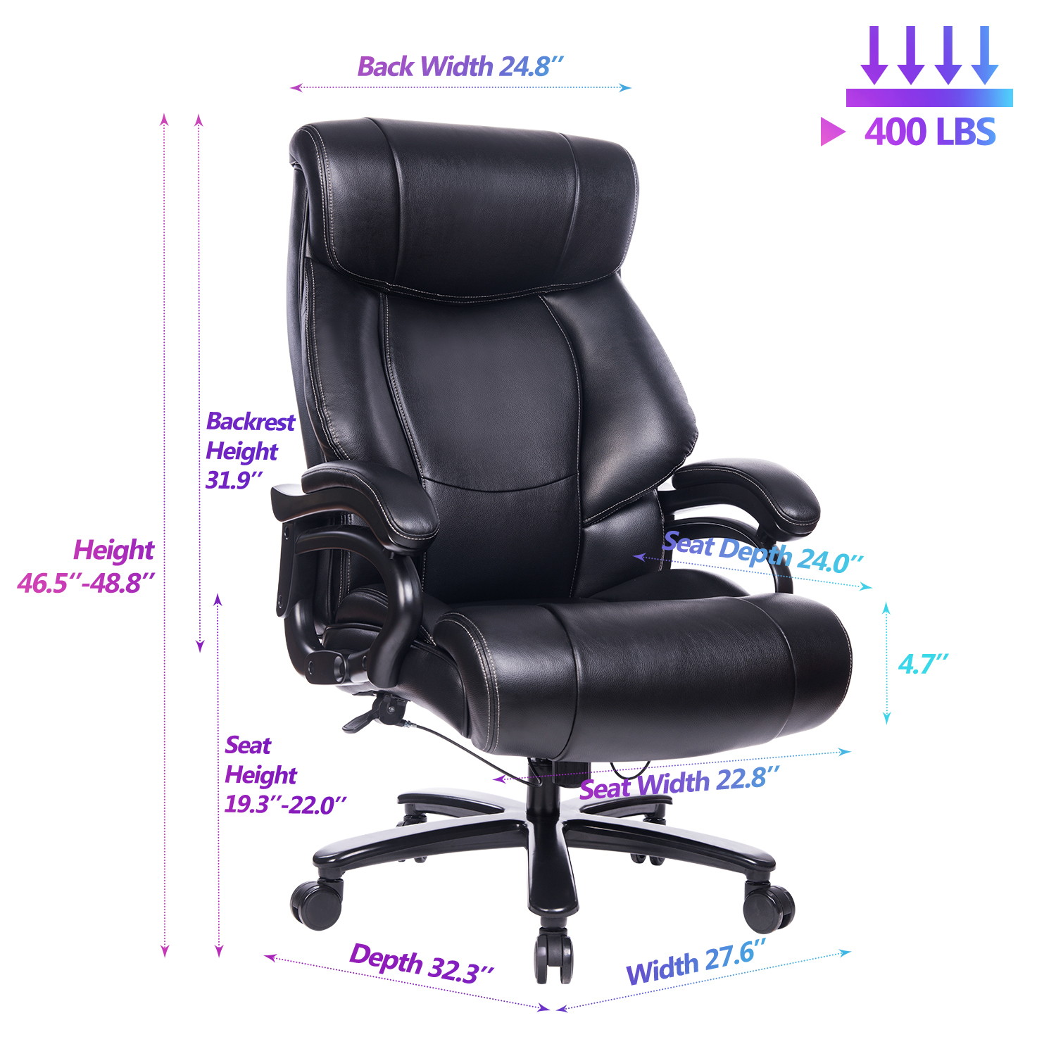 VANBOW  Big and Tall 400lb Executive Office Chair High Back Leather Heavy Duty Desk Computer Task Swivel Chairs with Adjustable Tilt Angle, Thick Padding and Ergonomic Design Lumbar Support, Brown