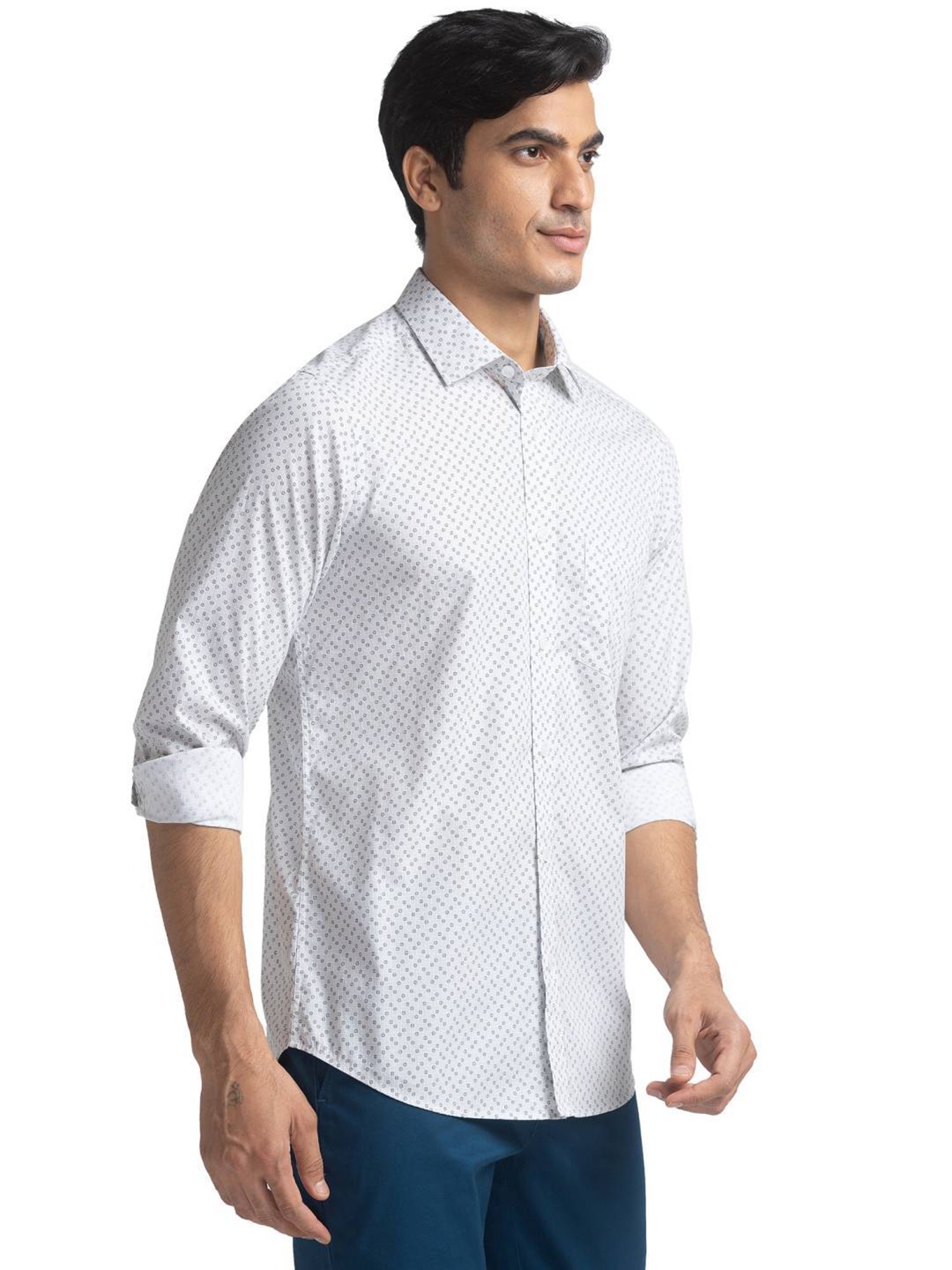 ColorPlus Grey Pure Cotton Tailored Fit Printed Shirt