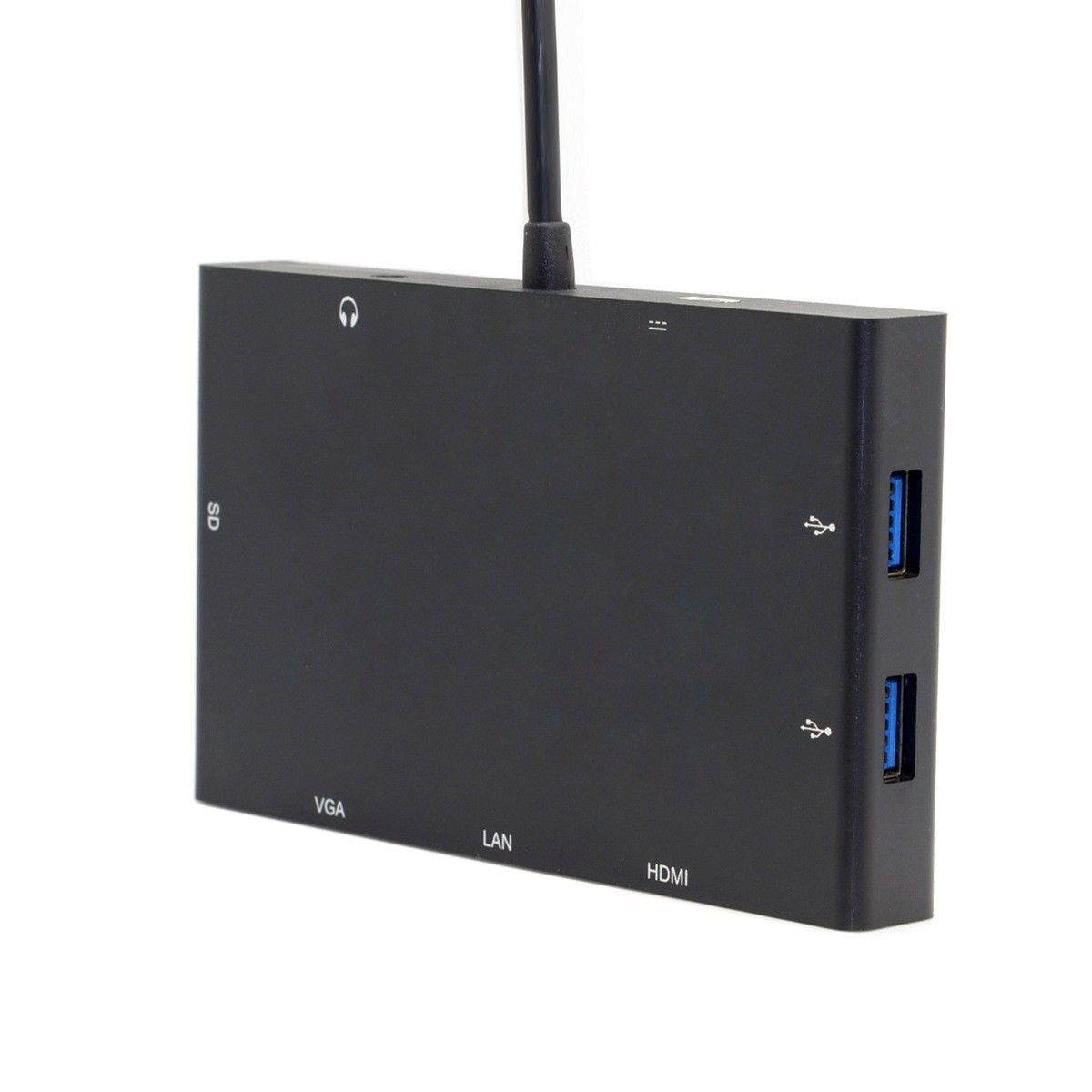 USB 3.1 USB-C to VGA/HDMI/2 Ports USB 3.0 HUB/SD Card Reader/100Mbps Ethernet RJ45 LAN/3.5mm Audio/PD USB Type C Charge Port for New Macbook