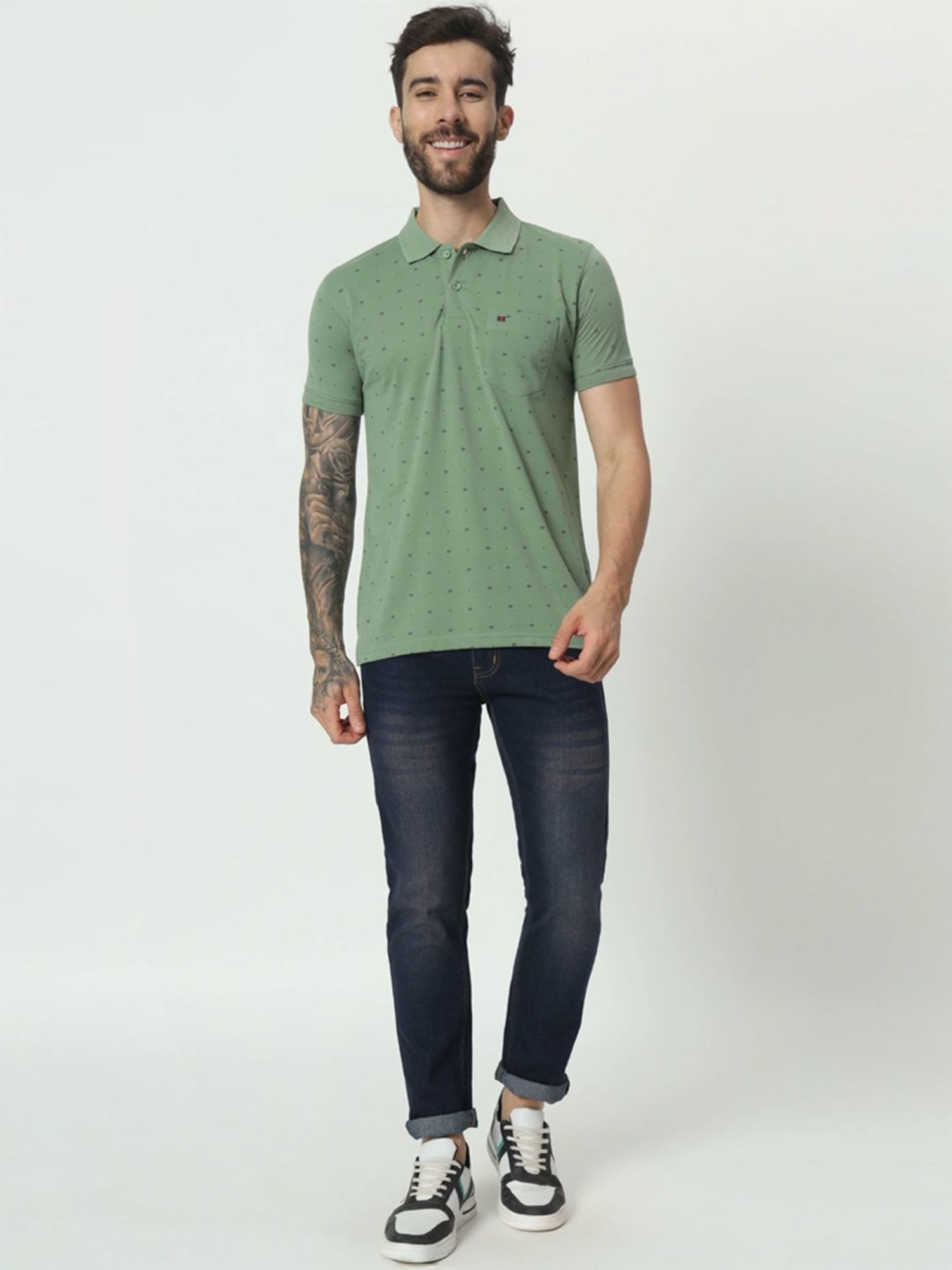 Tab91 Green Regular Fit Printed Polo T-Shirts