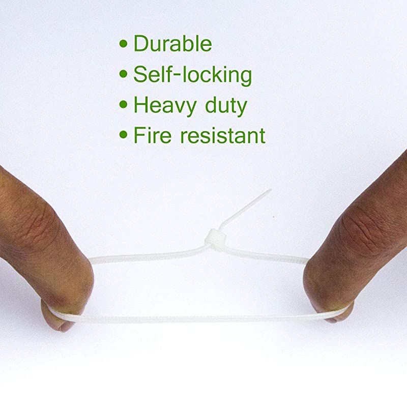 White Cable Zip Ties Premium Nylon Wire Management Ties 50 LB Tensile Strength 8 Inch White 1000 Pack