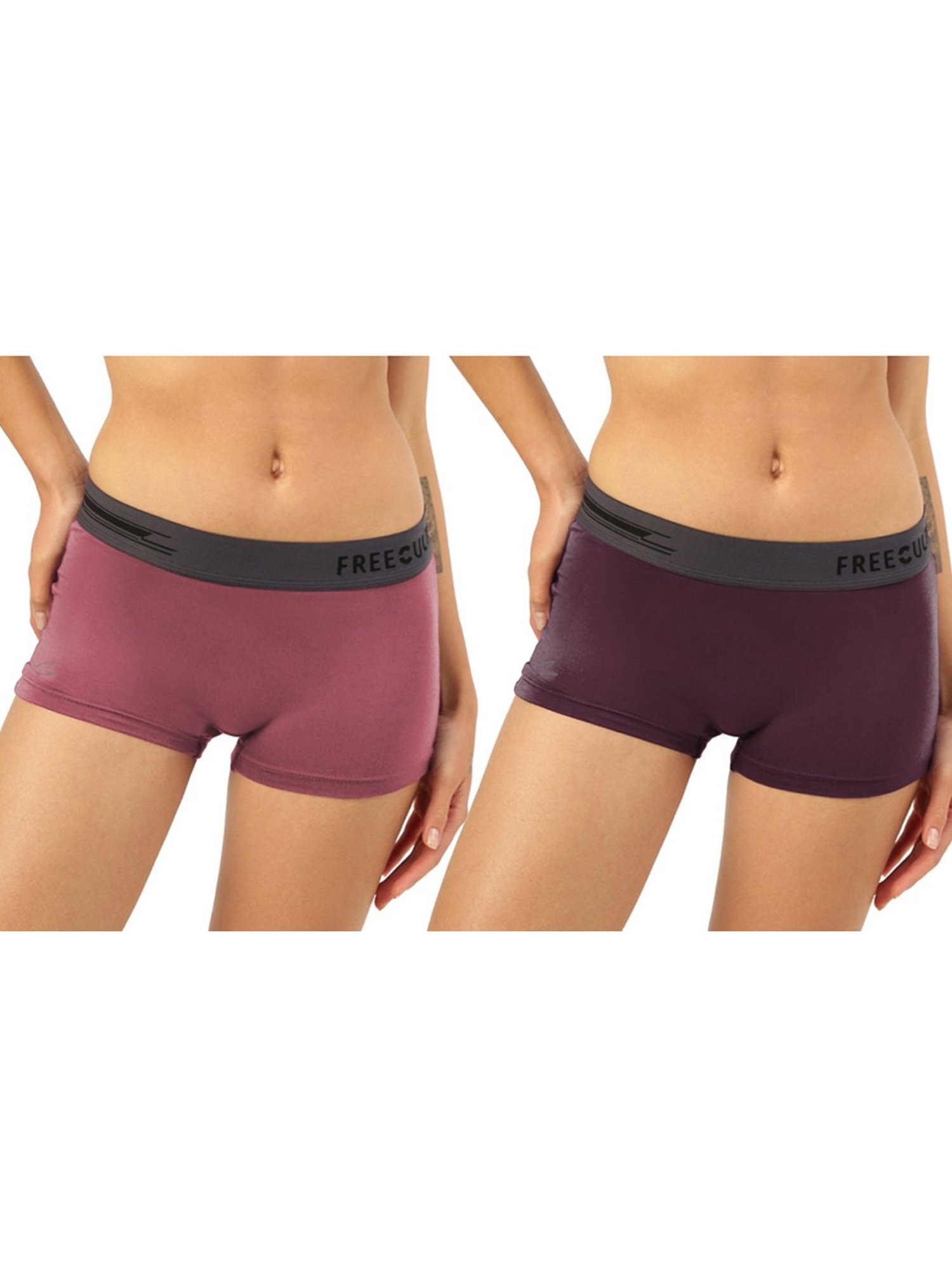 Freecultr Pink & Purple Plain Boy-Shorts Panties - Pack Of 2