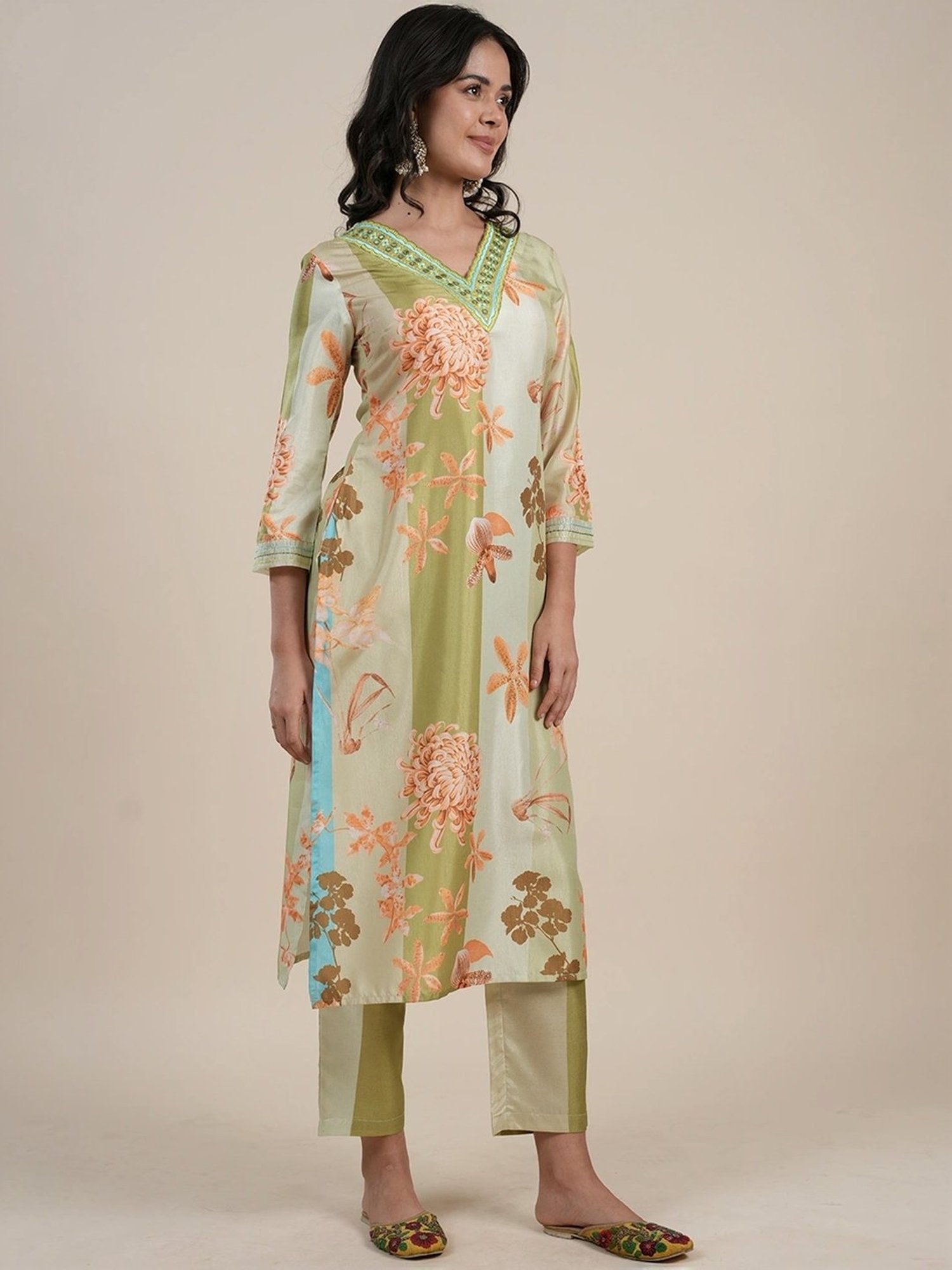 Heeposh Green Printed Kurta Pant Set With Dupatta