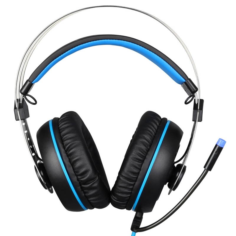 SADES A7 Gaming Headset Wired Headphone with with microphone+Wire Control + Light for PC, Laptop , (Black+Blue)