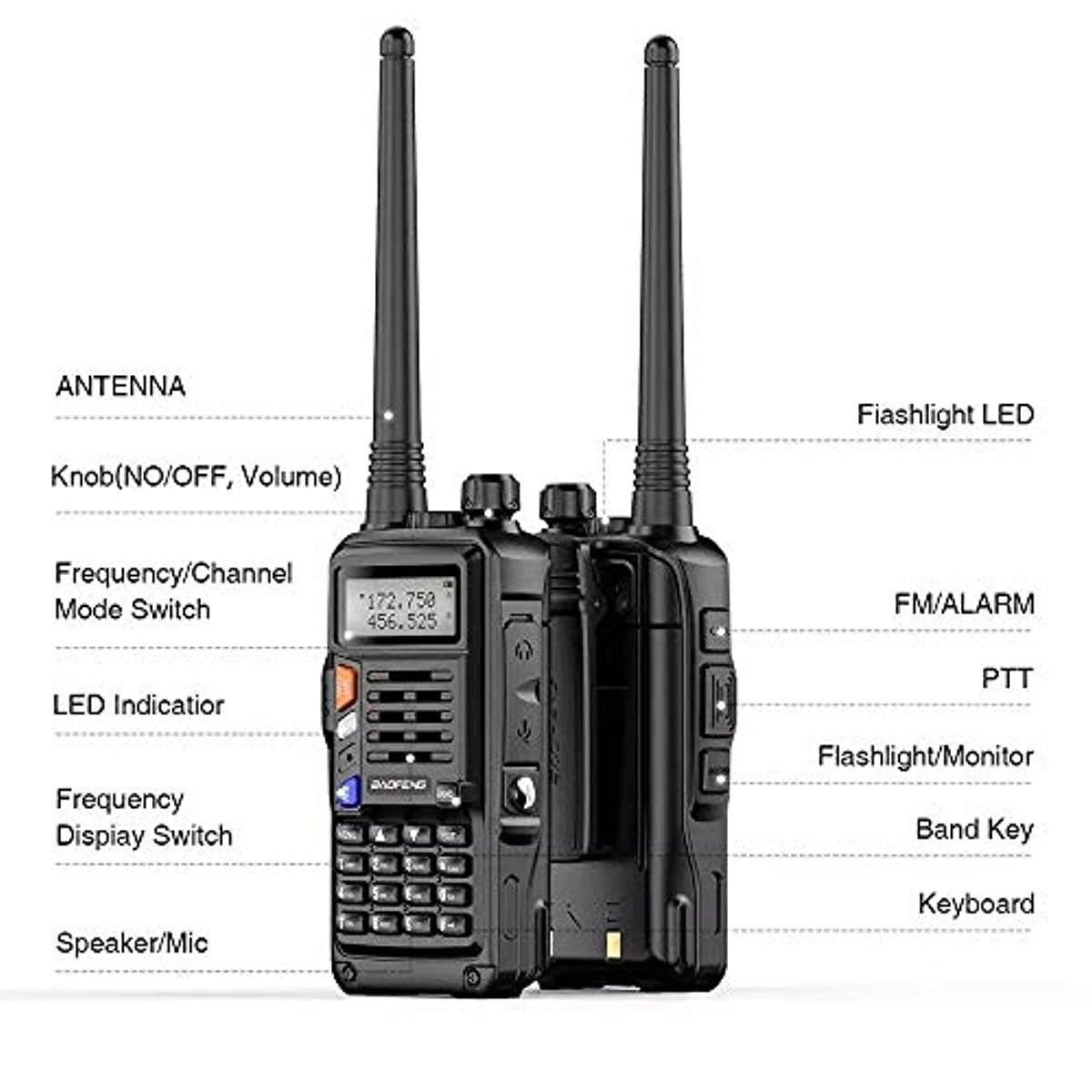 Baofeng UV-S9X3 5 Watt Tri-Band Radio : VHF, 1.25M, UHF, with 2200mAh Large Battery,Includes Dual Band Antenna, 220 Antenna, Earpiece, and More Amateur (Ham) Two-Way Radio&hellip; (Black)