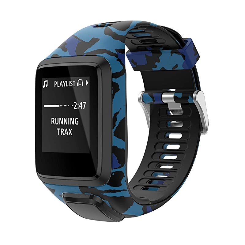 Bands for Tomtom Runner 23 StrapCompatible with Spark 3Golfer2AdventurerRubber Replacement Band for Screen ProtectorGPS Smart Watch AccessoriesBlue Camouflage